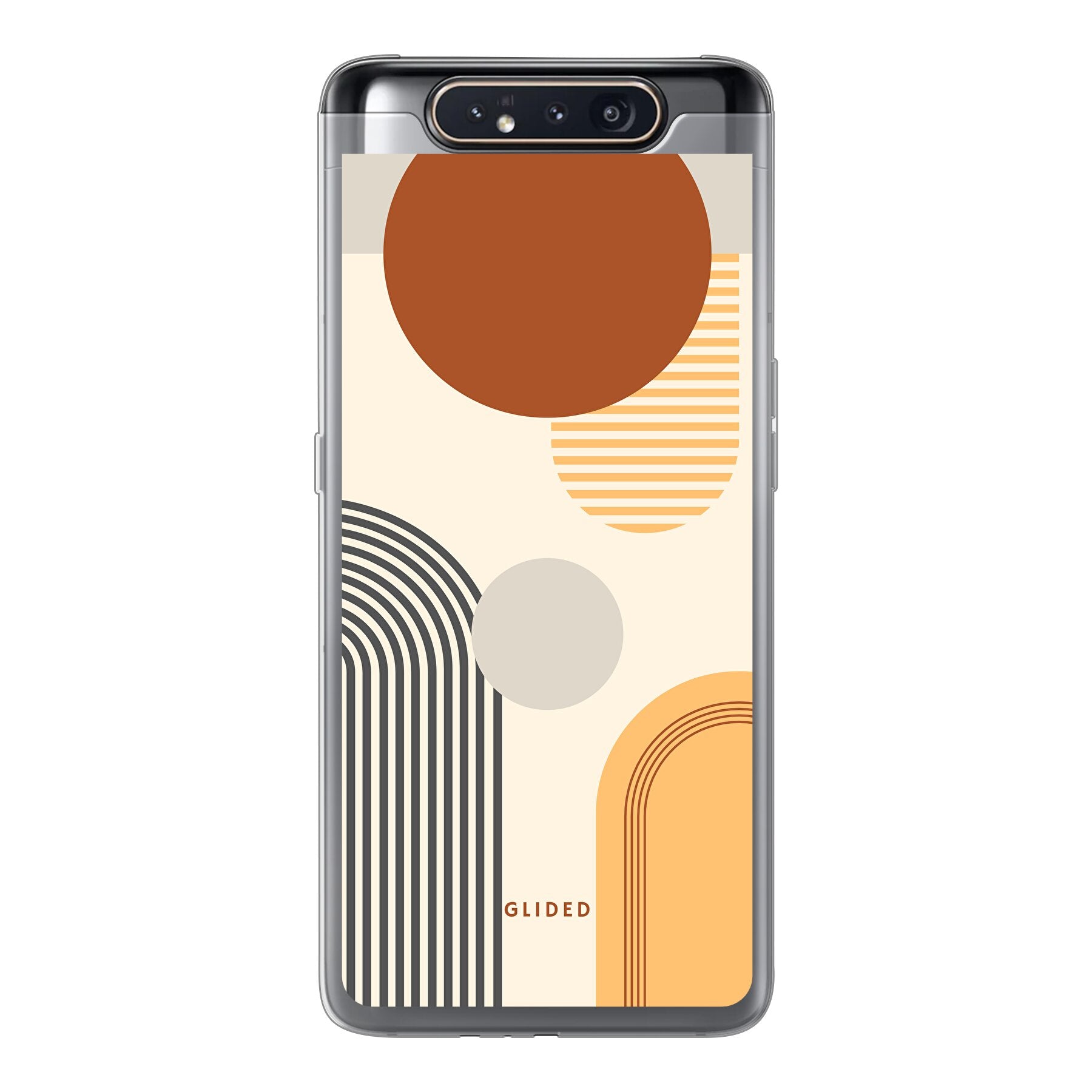 Abstraction Handyhülle für Samsung Galaxy A80 mit modernem Design aus Kreisen und ovalen Formen, bietet stilvollen Schutz.