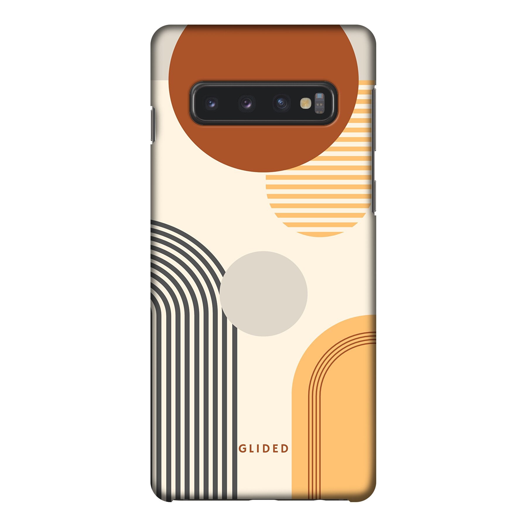 Abstraction Handyhülle für Samsung Galaxy S10 mit modernem Design aus Kreisen und ovalen Formen, bietet stilvollen Schutz.