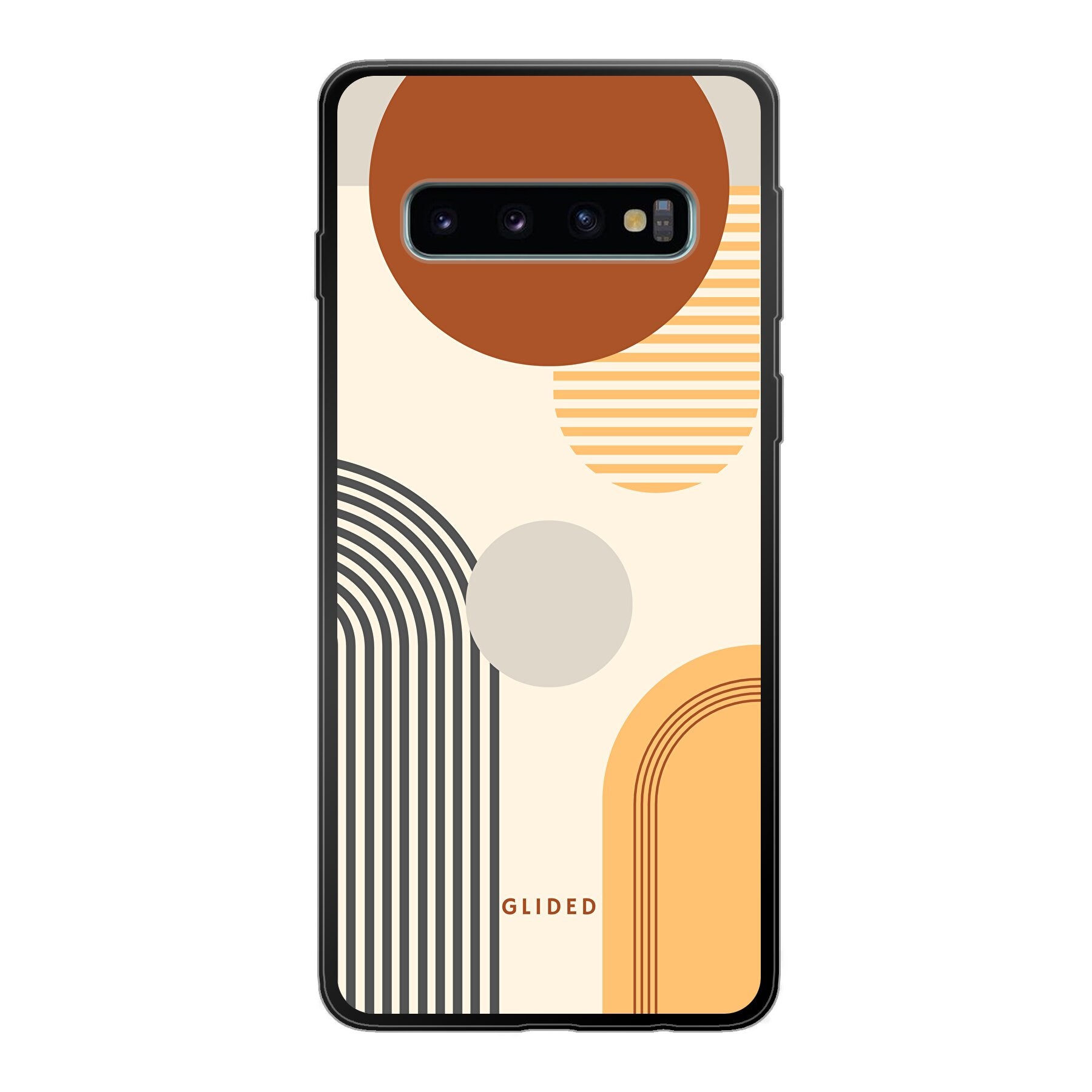 Abstraction Handyhülle für Samsung Galaxy S10 mit modernem Design aus Kreisen und ovalen Formen, bietet stilvollen Schutz.