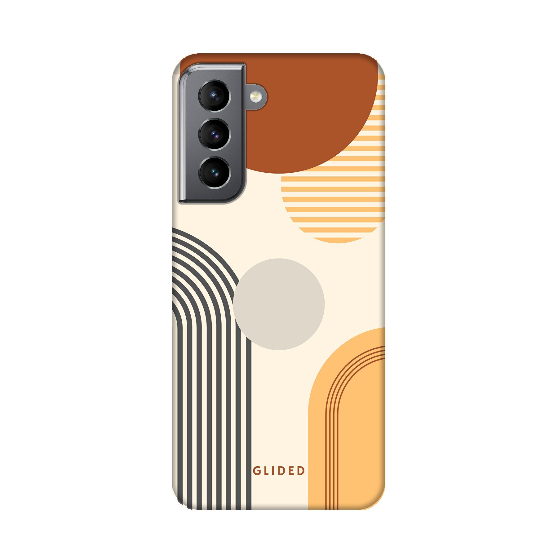 Abstraction Handyhülle für Samsung Galaxy S21 5G mit einzigartigem Design aus Kreisen und ovalen Formen, stilvoll und modern.