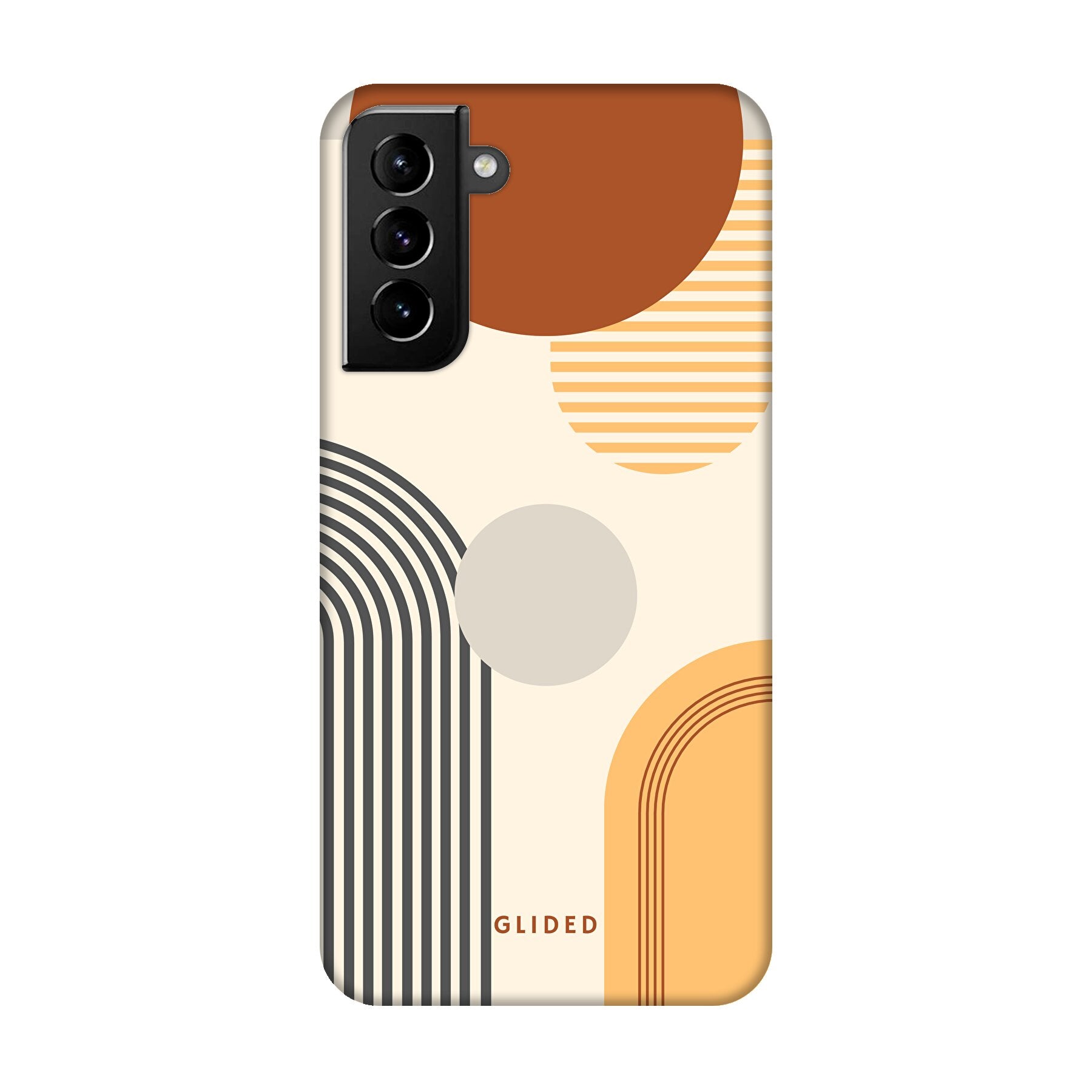 Abstraction Handyhülle für Samsung Galaxy S21 Plus 5G mit modernem Design aus Kreisen und ovalen Formen, stilvoll und schützend.