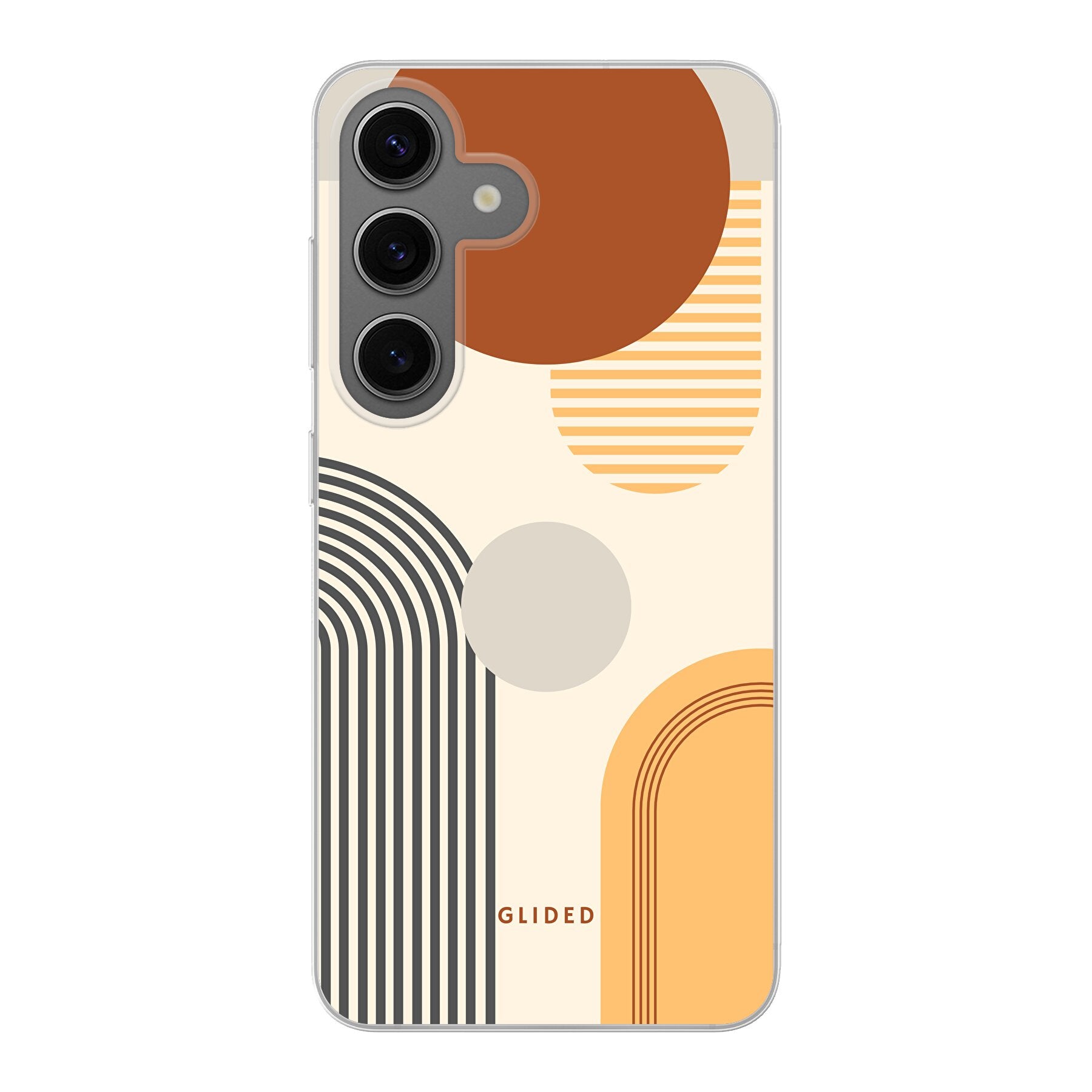 Abstraction Handyhülle für Samsung Galaxy S24 mit einzigartigem Design aus Kreisen und ovalen Formen, stilvoll und schützend.