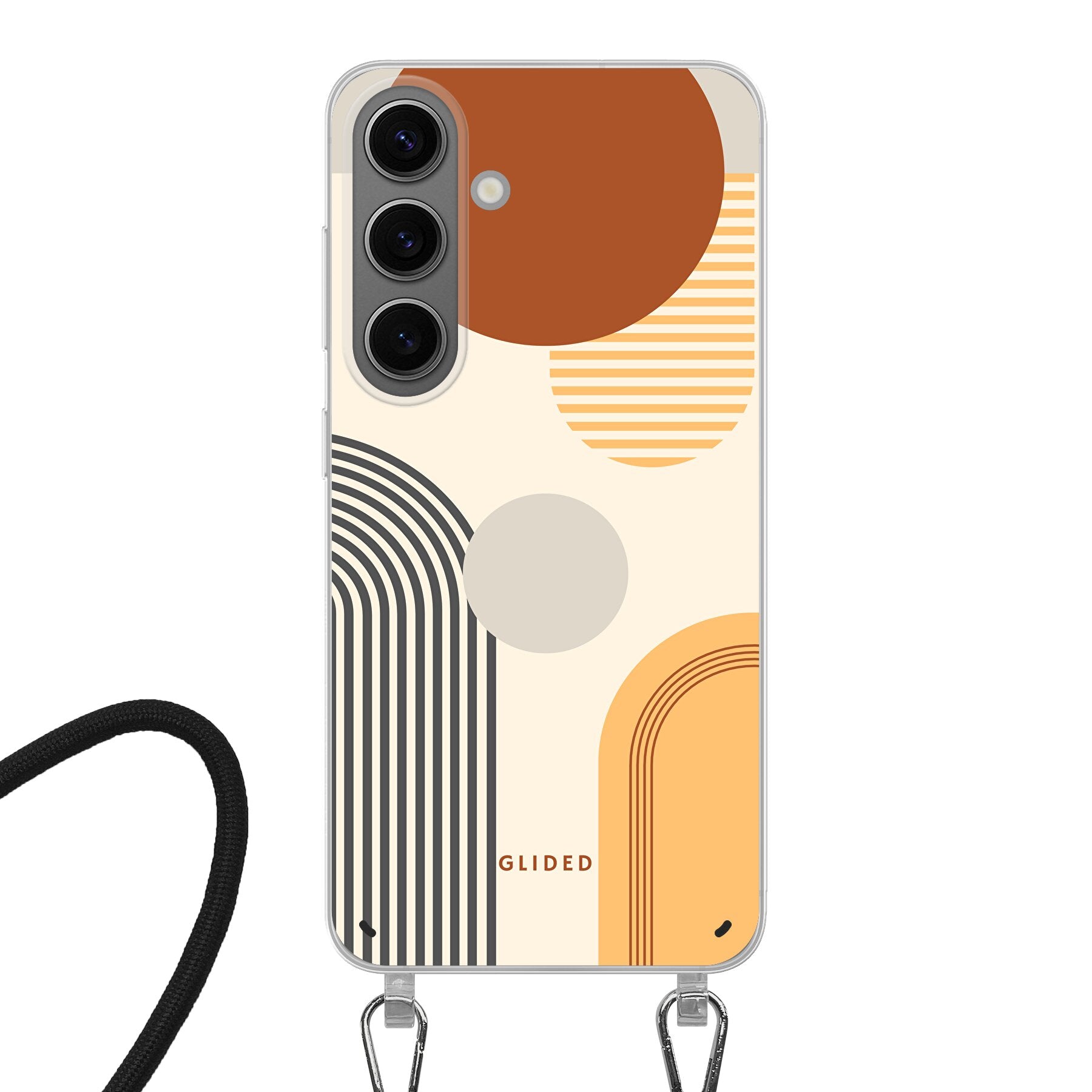 Abstraction Handyhülle für Samsung Galaxy S24 mit einzigartigem Design aus Kreisen und ovalen Formen, stilvoll und schützend.