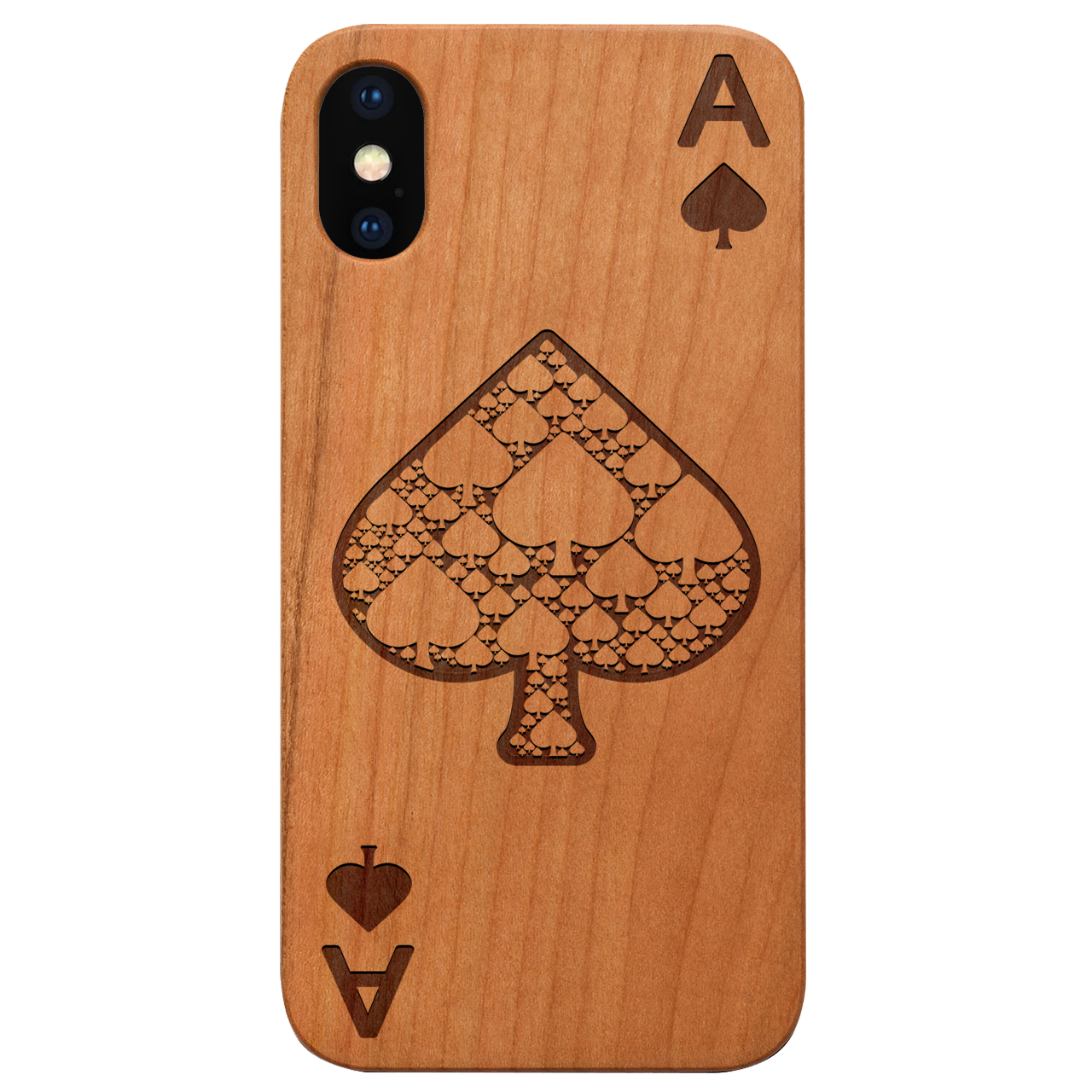 Ace of Spades - Engraved wooden phone case showcasing unique design and durable materials.