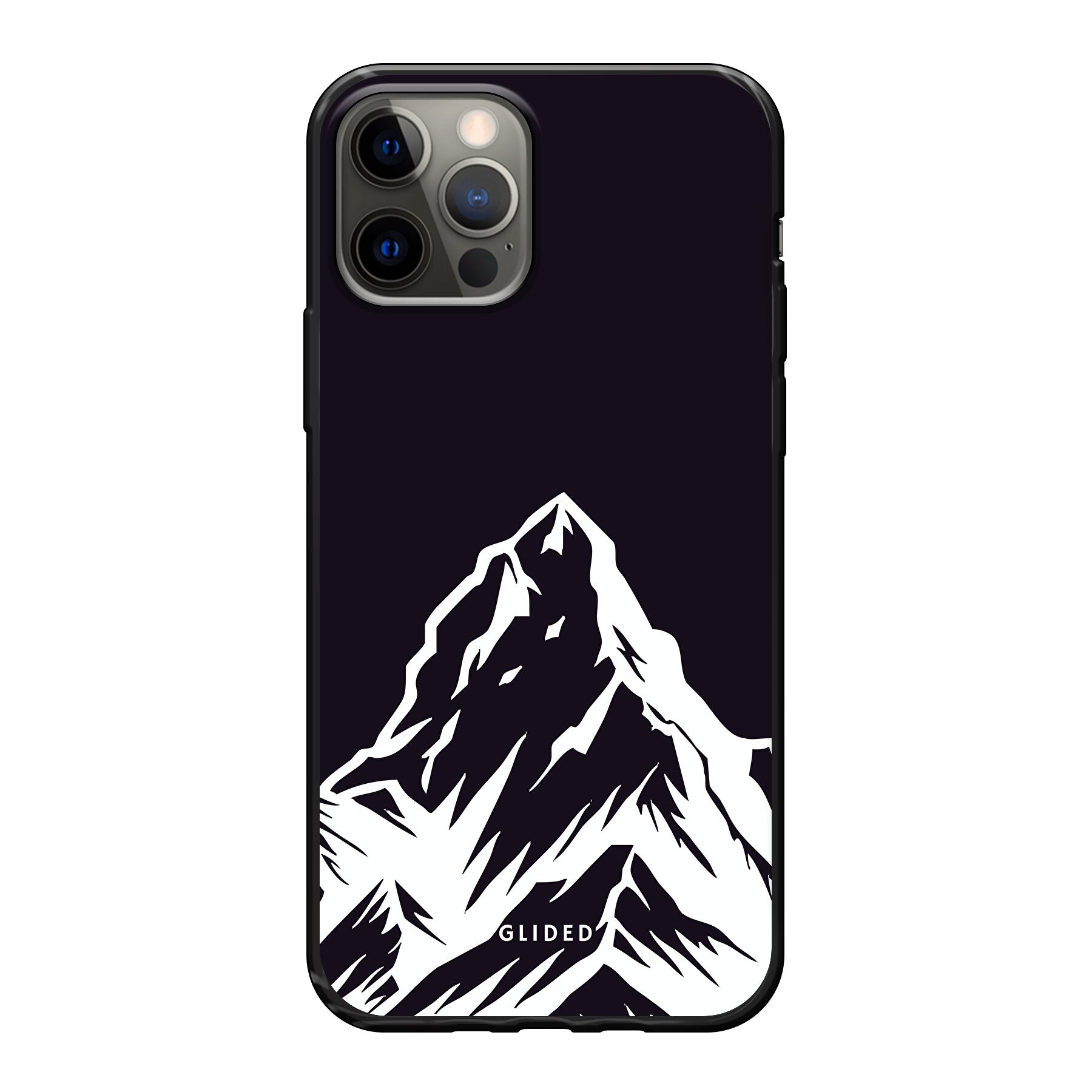 Alpine Adventure Handyhülle für iPhone 12 Pro mit majestätischen Berggipfeln und Tälern im Hintergrund, ideal für Naturfreunde.