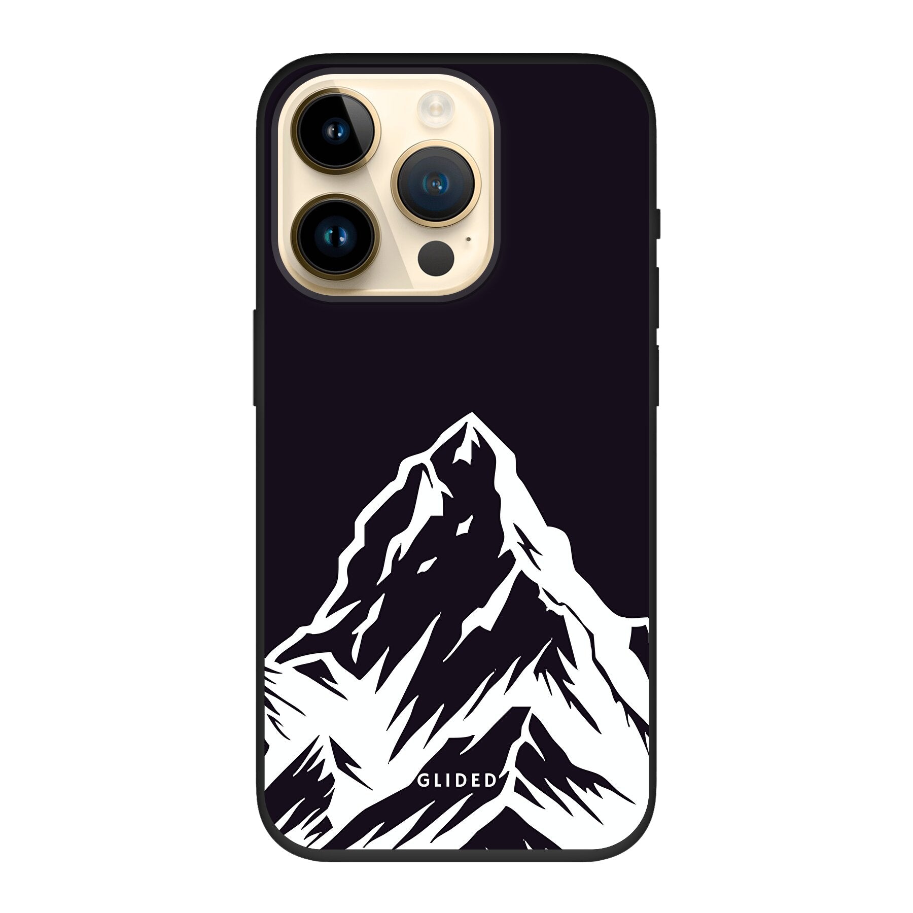 Alpine Adventure Handyhülle für iPhone 14 Pro mit majestätischen Berggipfeln und Tälern im Hintergrund, ideal für Naturfreunde.