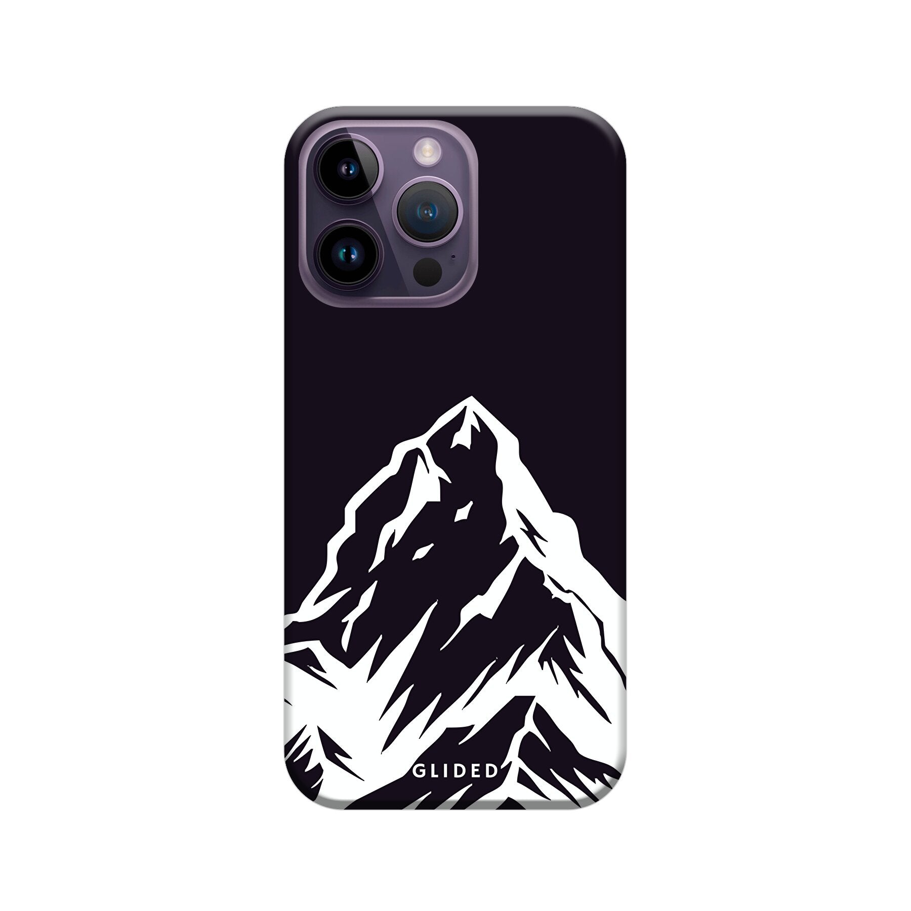 Alpine Adventure Handyhülle für iPhone 14 Pro Max mit majestätischen Berggipfeln und Tälern im Hintergrund, ideal für Naturfreunde.