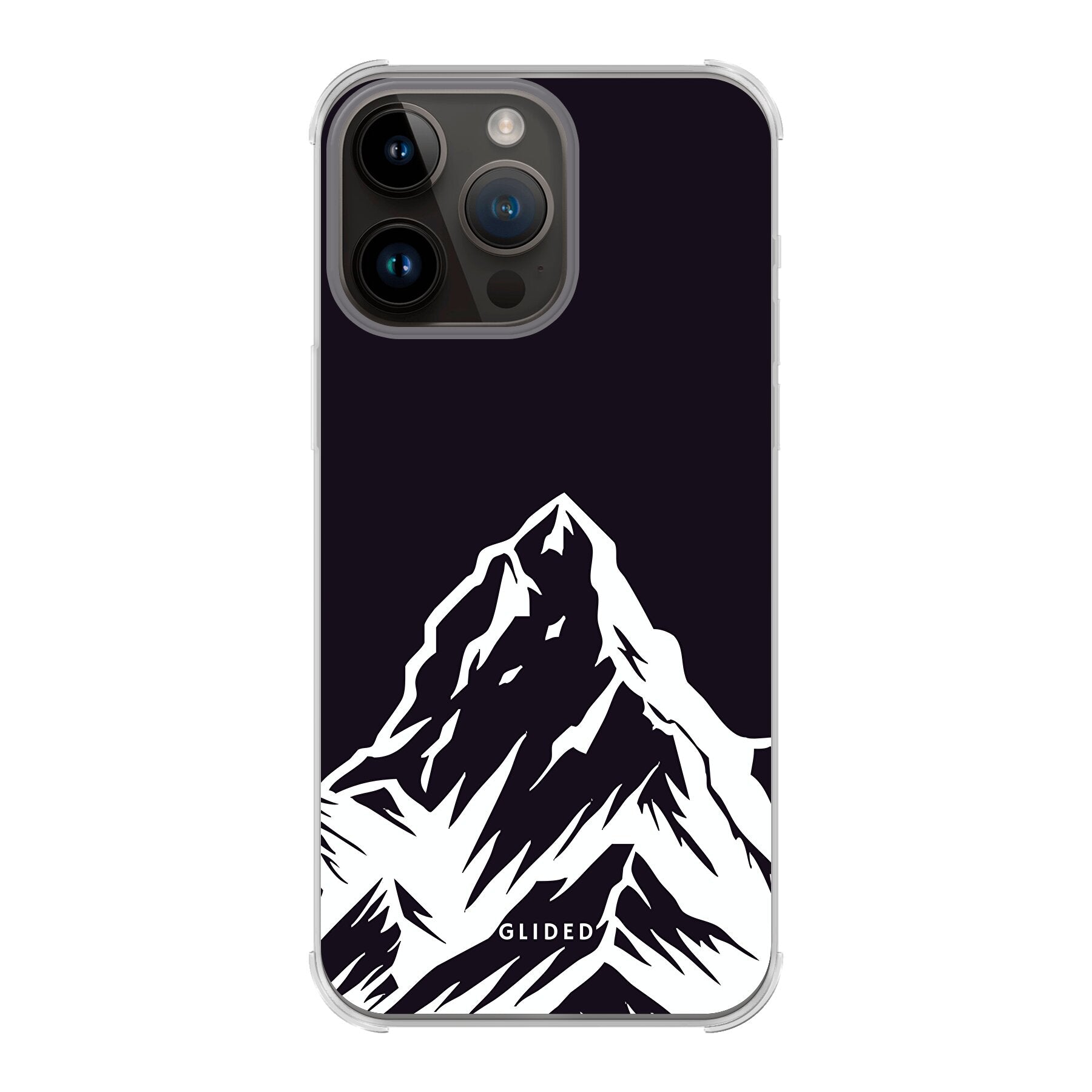 Alpine Adventure Handyhülle für iPhone 14 Pro Max mit majestätischen Berggipfeln und Tälern im Hintergrund, ideal für Naturfreunde.