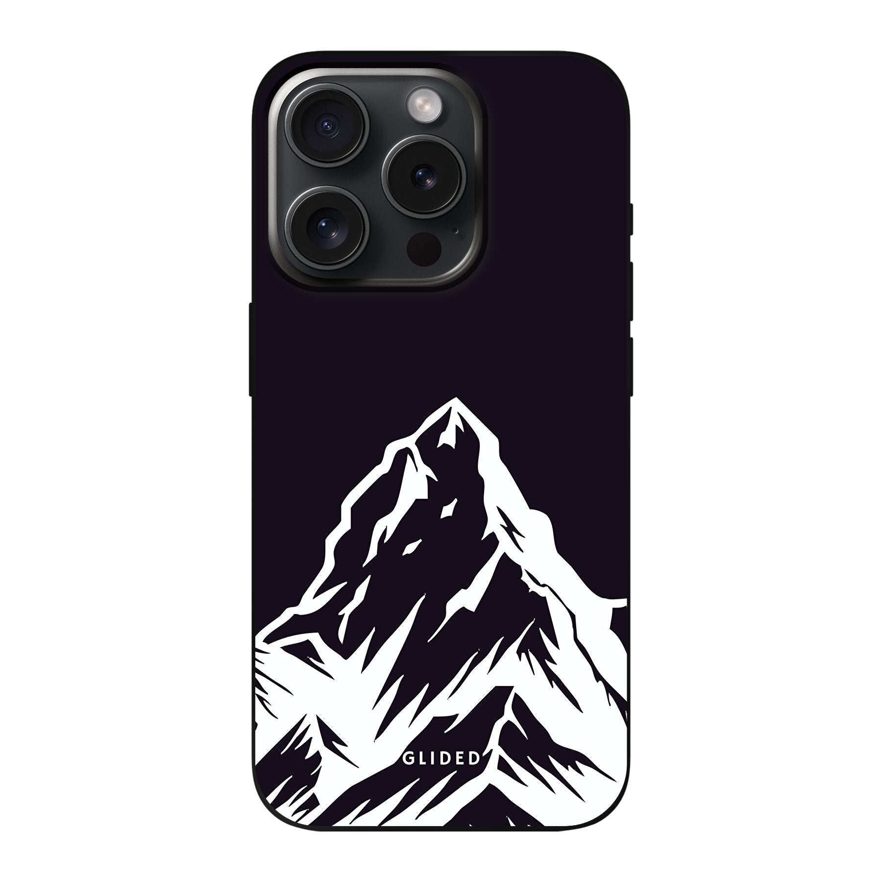 Alpine Adventure Handyhülle für iPhone 15 Pro mit majestätischen Berggipfeln und Tälern im Hintergrund, ideal für Naturfreunde.