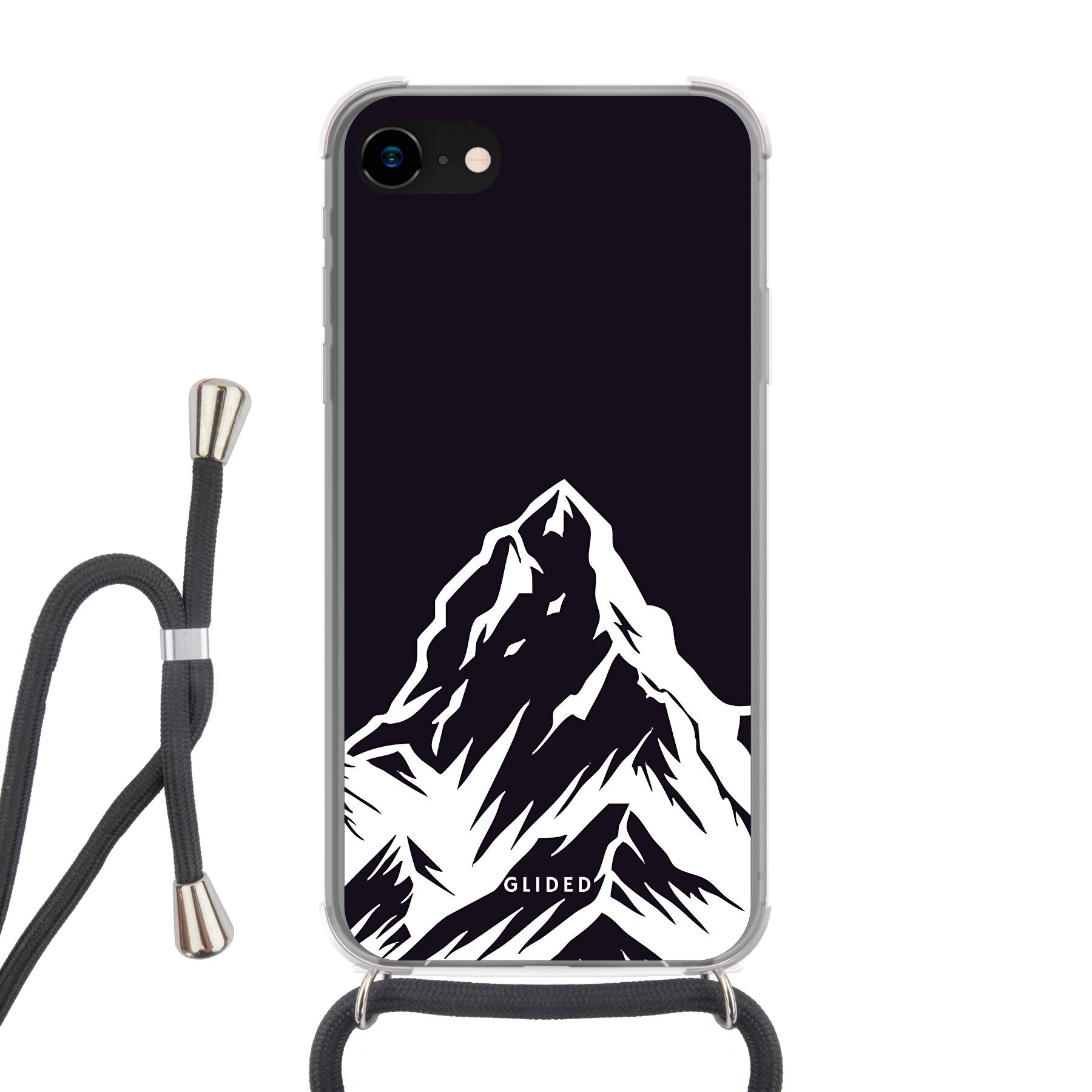 Alpine Adventure Handyhülle für iPhone SE 2020 mit majestätischen Berggipfeln und Tälern im Hintergrund, ideal für Naturfreunde.