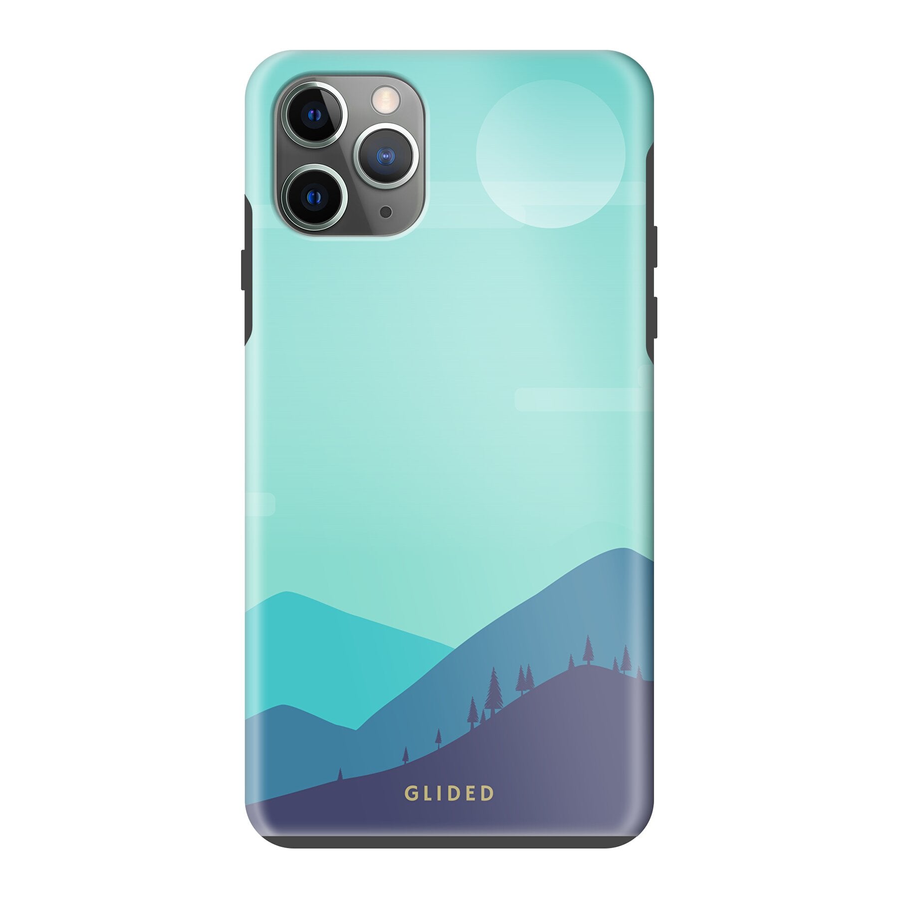 Die 'Alpine' iPhone 11 Pro Max Handyhülle mit einzigartigem Bergdesign, bietet stilvollen Schutz und präzise Aussparungen.