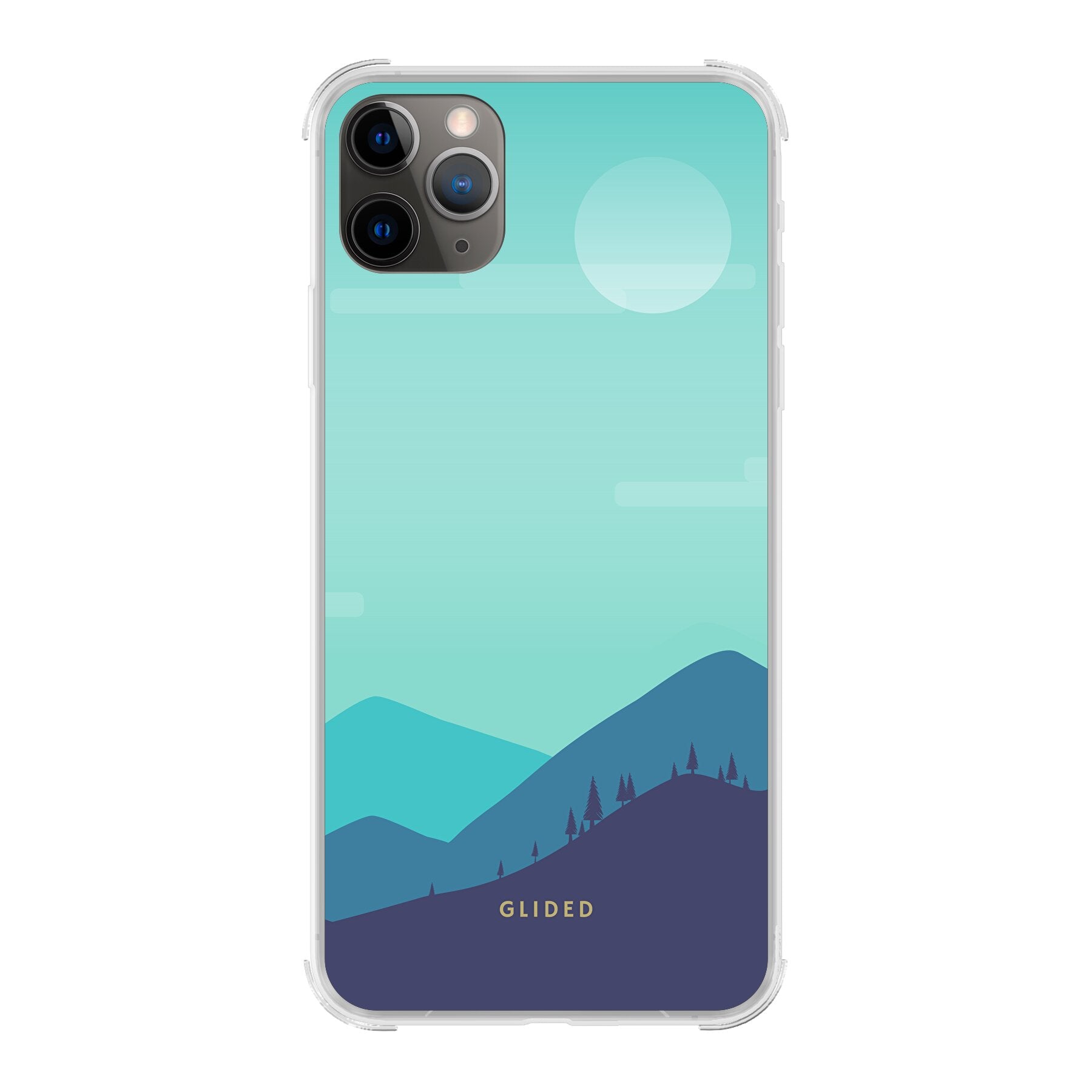 Die 'Alpine' iPhone 11 Pro Max Handyhülle mit einzigartigem Bergdesign, bietet stilvollen Schutz und präzise Aussparungen.