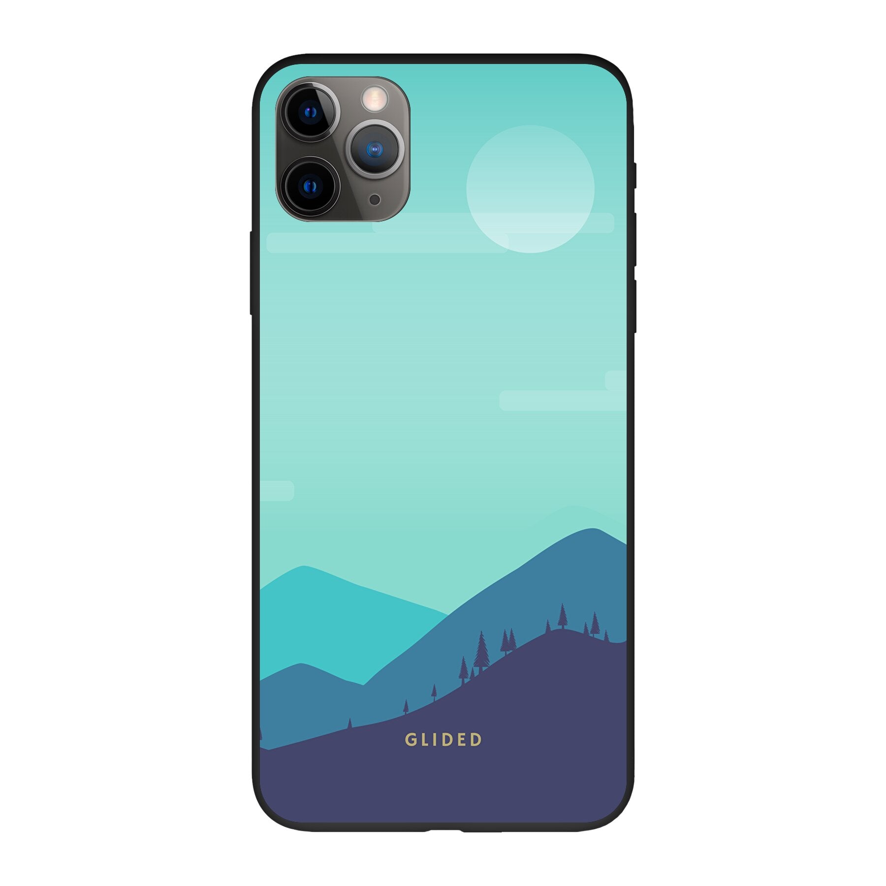 Die 'Alpine' iPhone 11 Pro Max Handyhülle mit einzigartigem Bergdesign, bietet stilvollen Schutz und präzise Aussparungen.