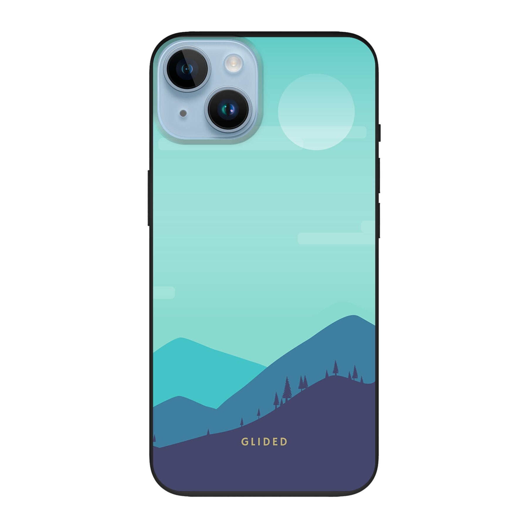 Die 'Alpine' iPhone 14 Handyhülle mit einzigartigem Bergdesign, bietet stilvollen Schutz und präzise Aussparungen für alle Funktionen.