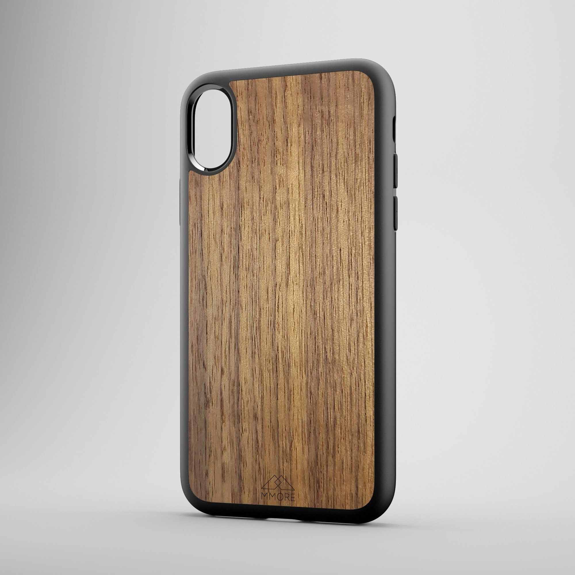 Handcrafted American Walnut phone case showcasing unique wood grain and elegant design, perfect for modern smartphones.