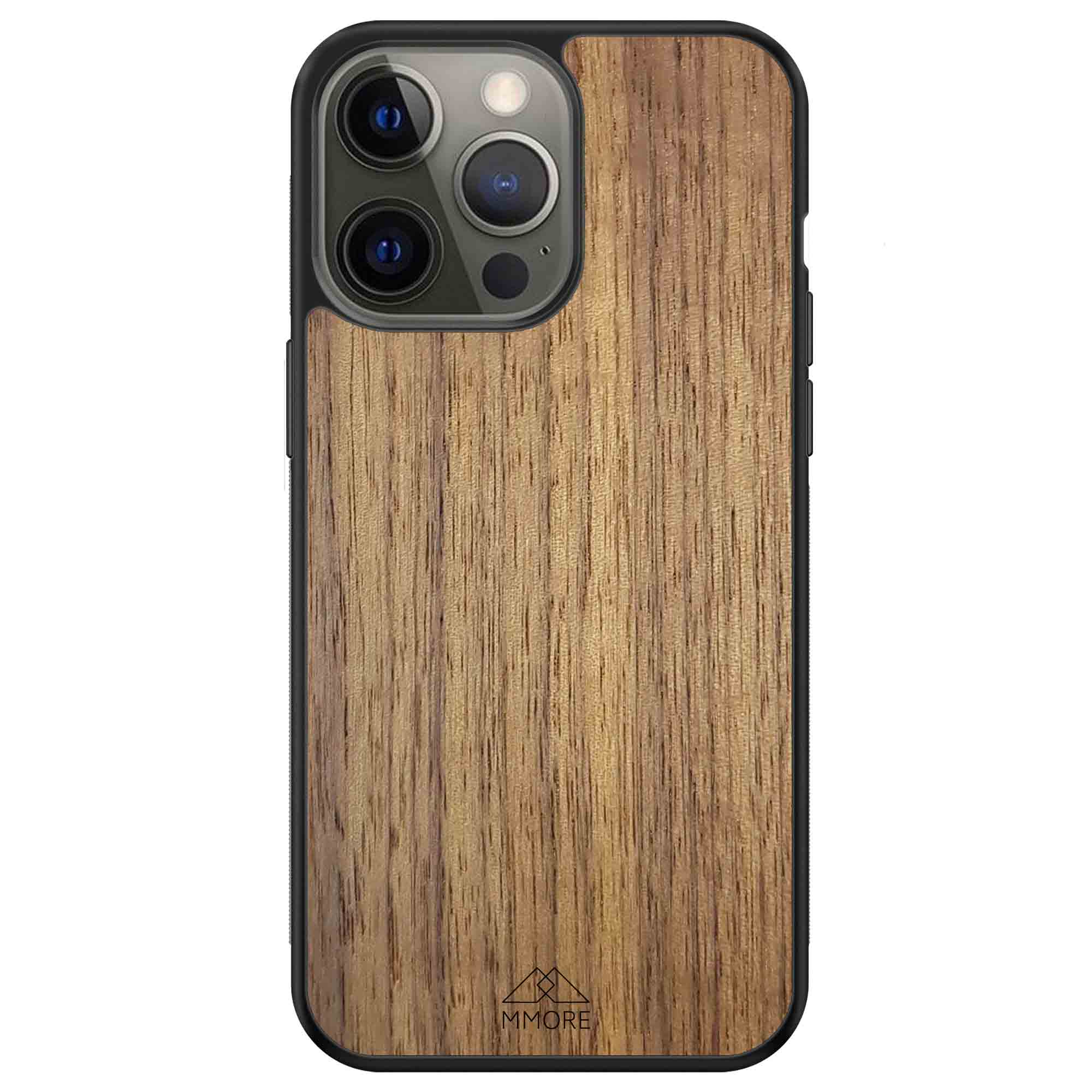 Handcrafted American Walnut phone case showcasing unique wood grain and elegant design, perfect for modern smartphones.