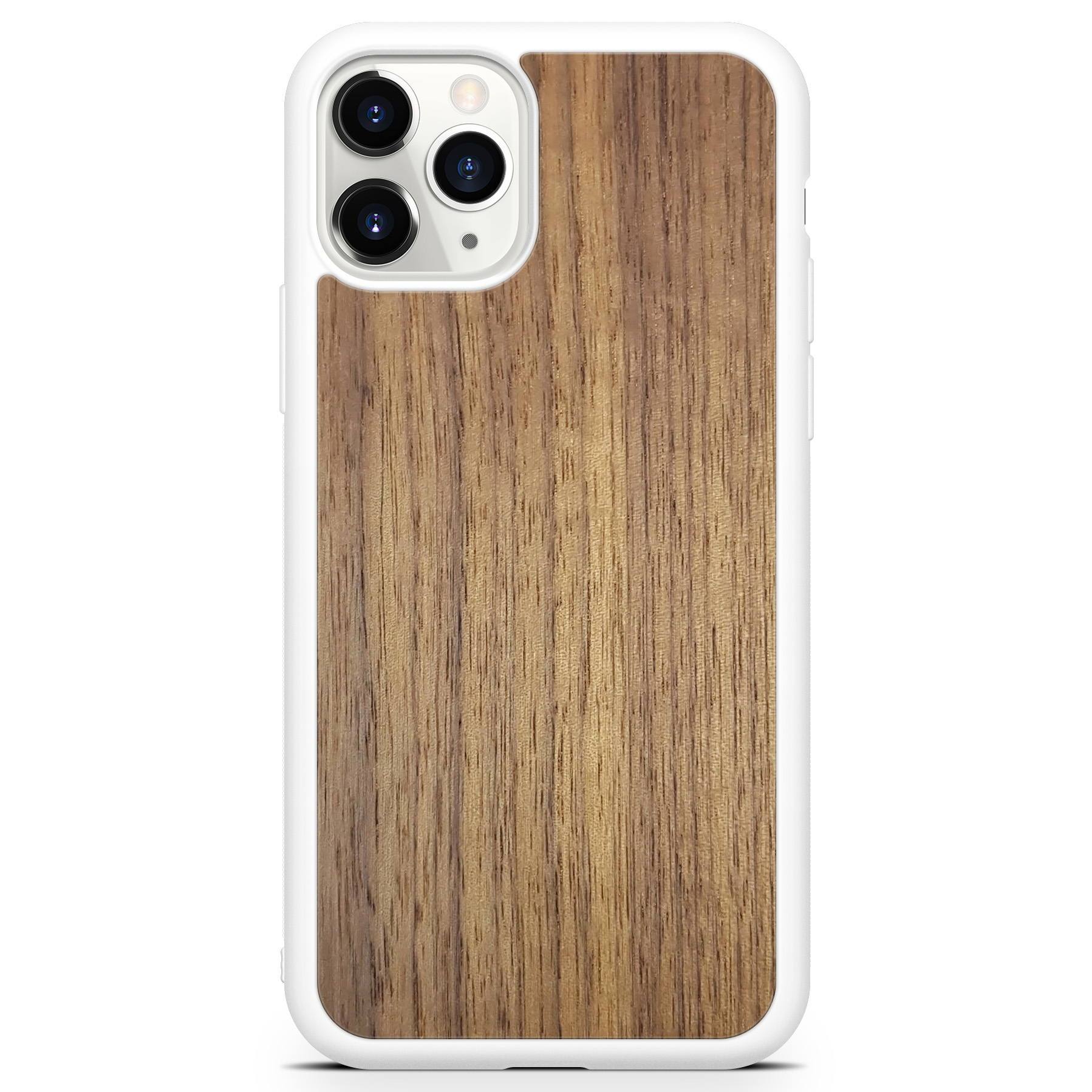 Handcrafted American Walnut phone case showcasing unique wood grain and elegant design, perfect for modern smartphones.