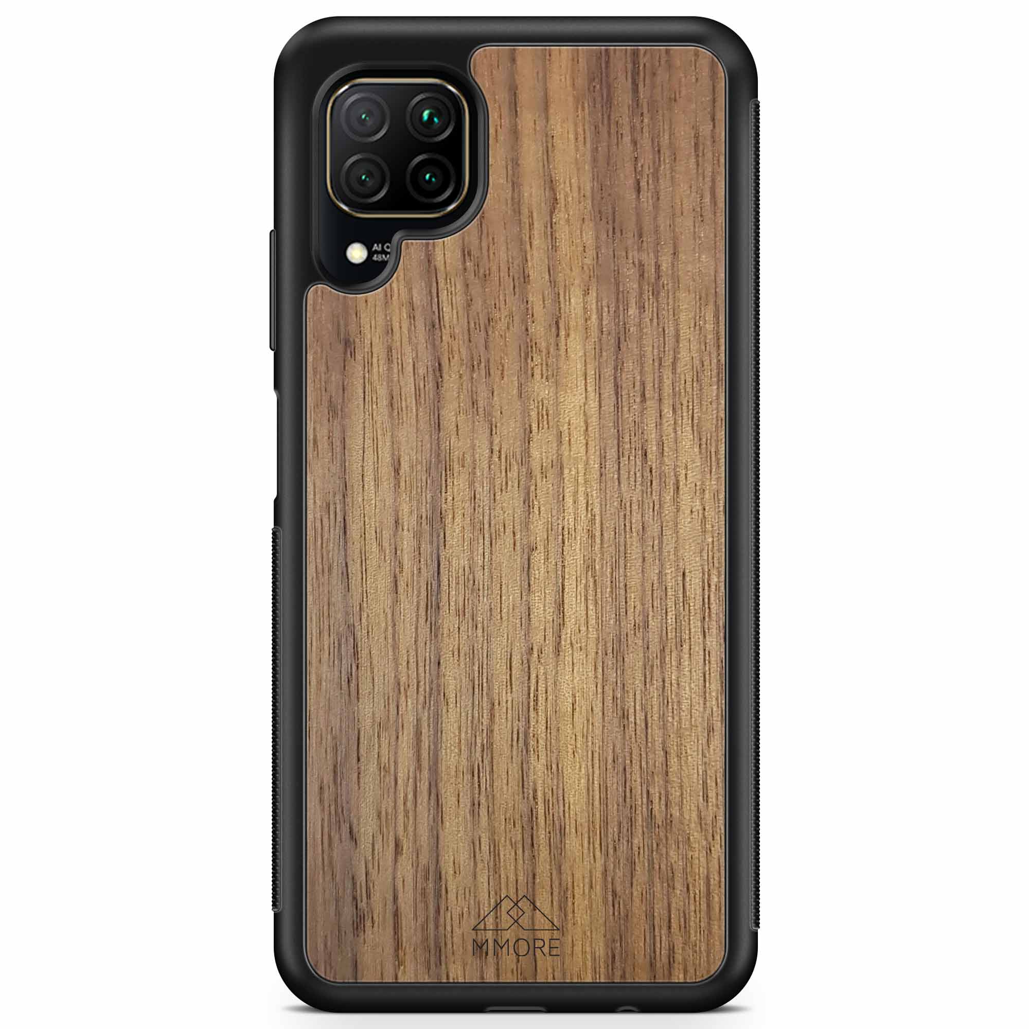 Handcrafted American Walnut phone case showcasing unique wood grain and elegant design, perfect for modern smartphones.