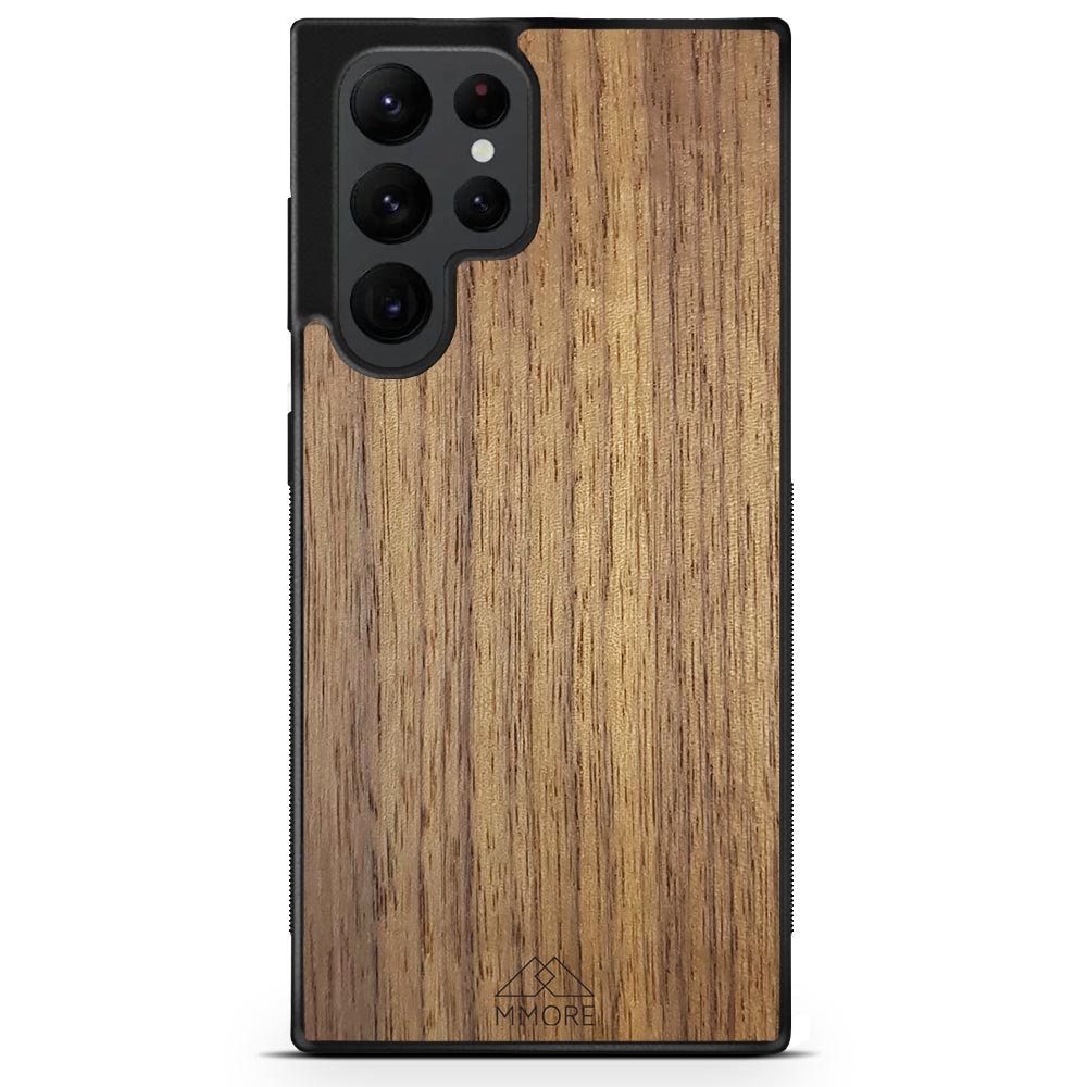 Handcrafted American Walnut phone case showcasing unique wood grain and elegant design, perfect for modern smartphones.