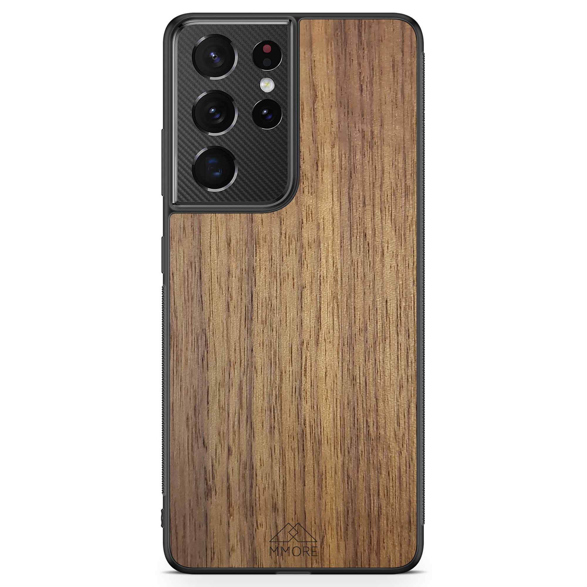 Handcrafted American Walnut phone case showcasing unique wood grain and elegant design, perfect for modern smartphones.