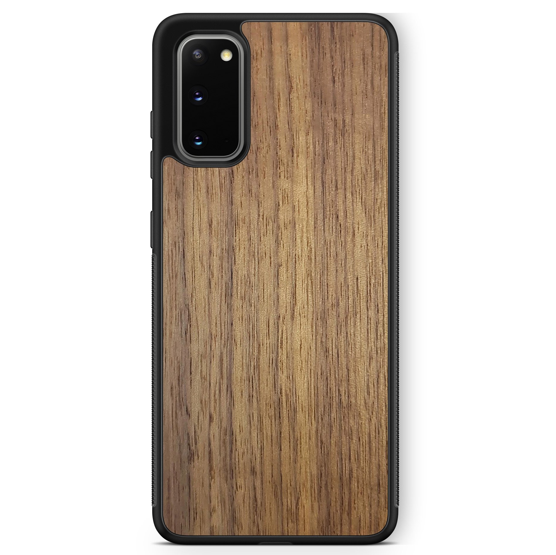 Handcrafted American Walnut phone case showcasing unique wood grain and elegant design, perfect for modern smartphones.