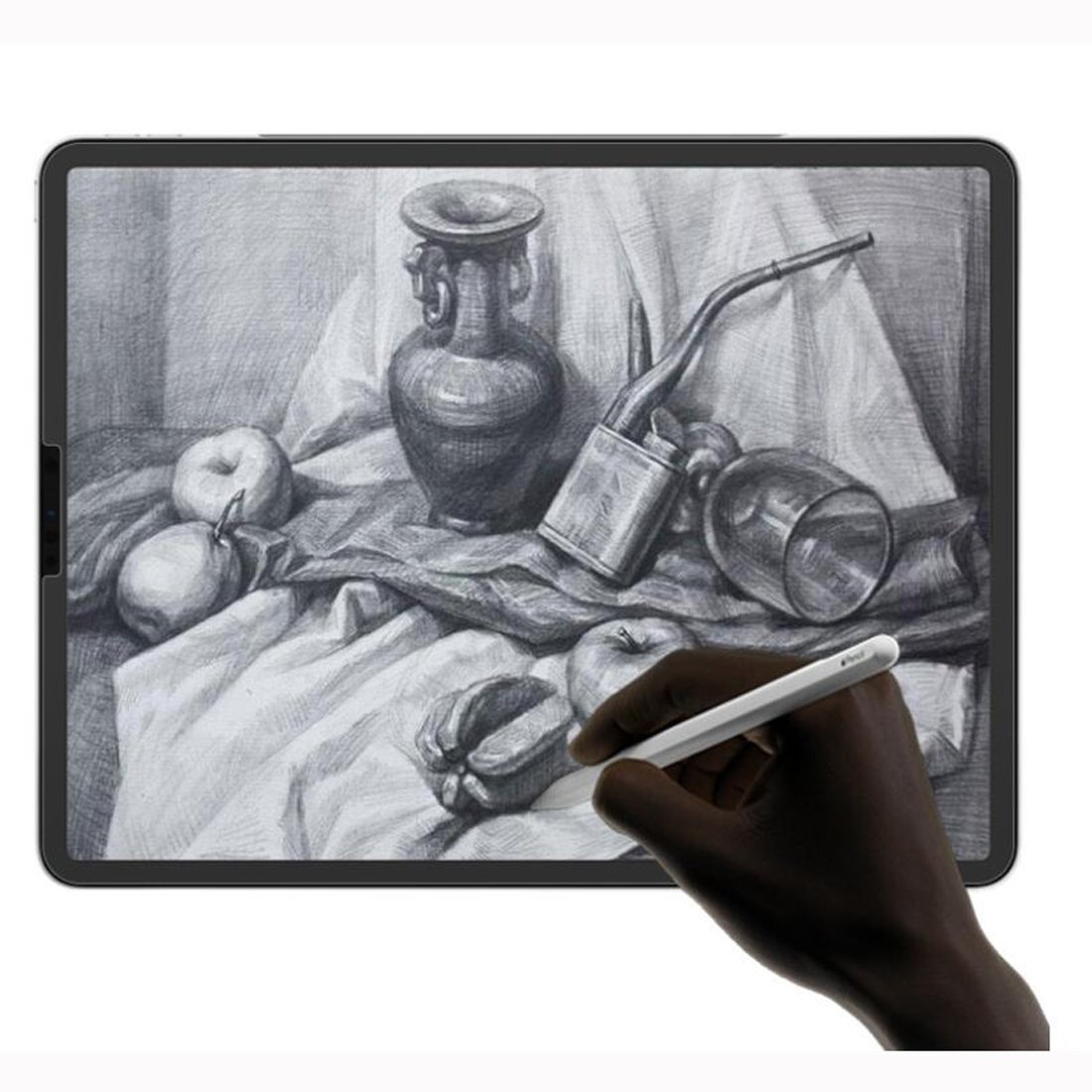 AMZER 3H Anti-glare PET Handwriting Screen Protector for Apple iPad Pro 12.9 Inch, showcasing its paper-like texture and anti-glare features.