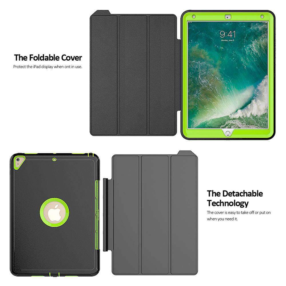 AMZER® 3-layer Magnetic Protective Case in light green for iPad Pro 10.5, showcasing tri-fold design and smart cover functionality.