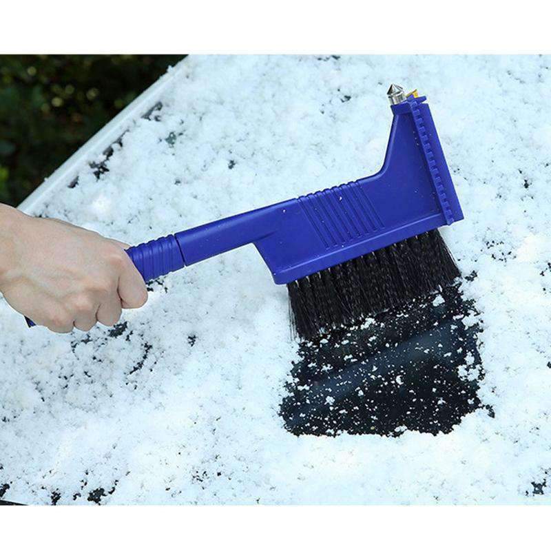 AMZER® 5 in 1 Car Snow Shovel with nylon bristles and safety hammer, designed for winter snow and ice removal.