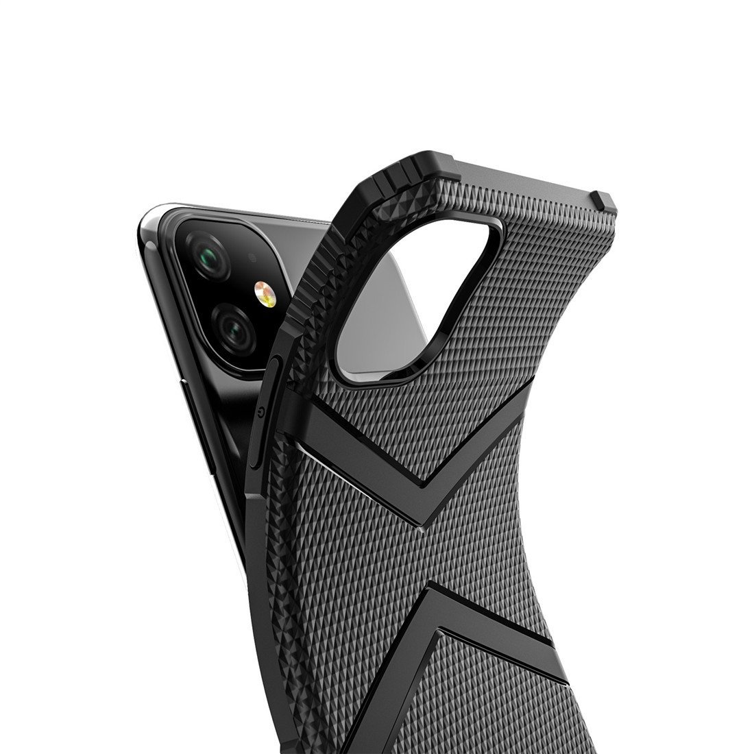AMZER Diamond Design TPU Protective Case for iPhone 11 in black, showcasing its stylish diamond texture and perfect fit.