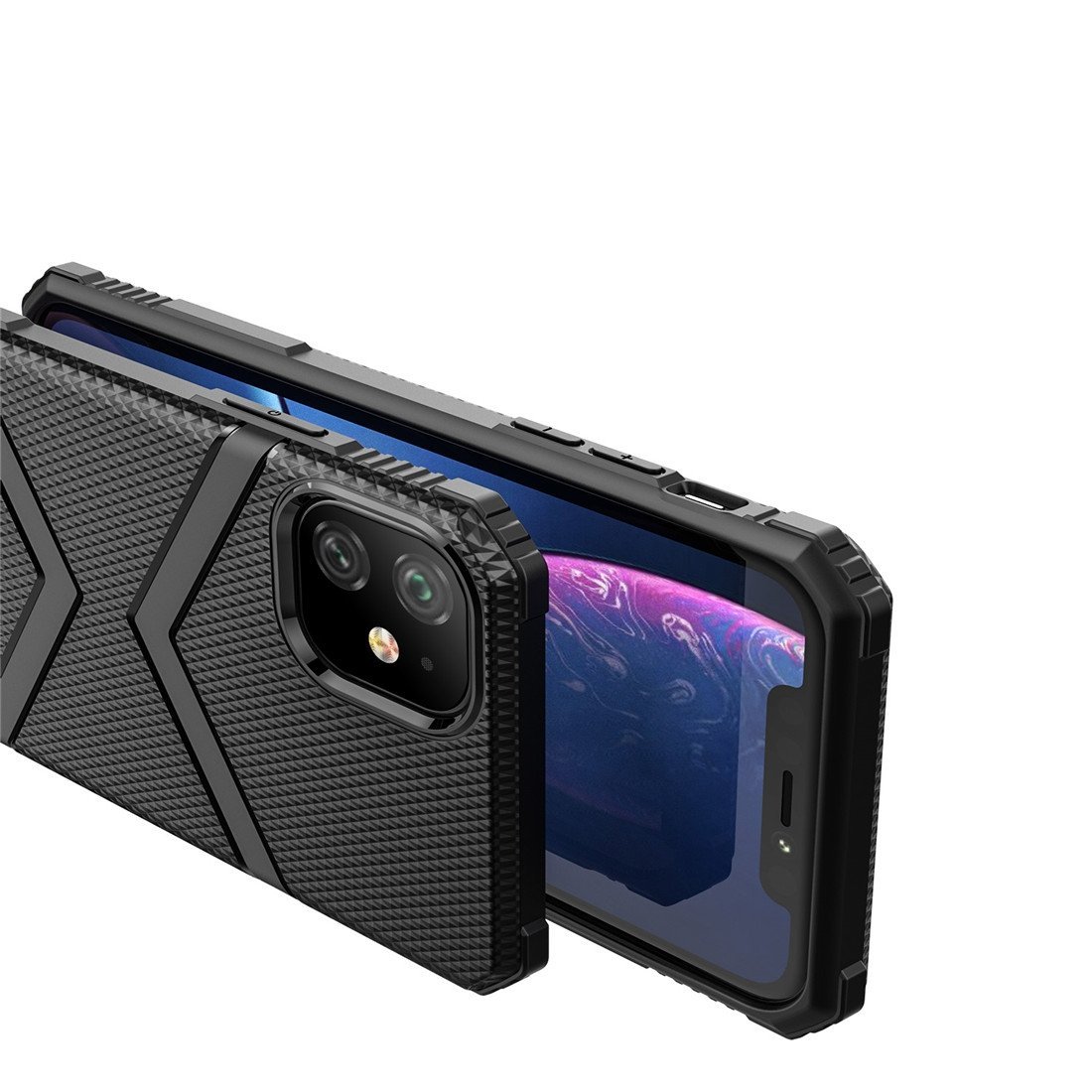 AMZER Diamond Design TPU Protective Case for iPhone 11 in black, showcasing its stylish diamond texture and perfect fit.