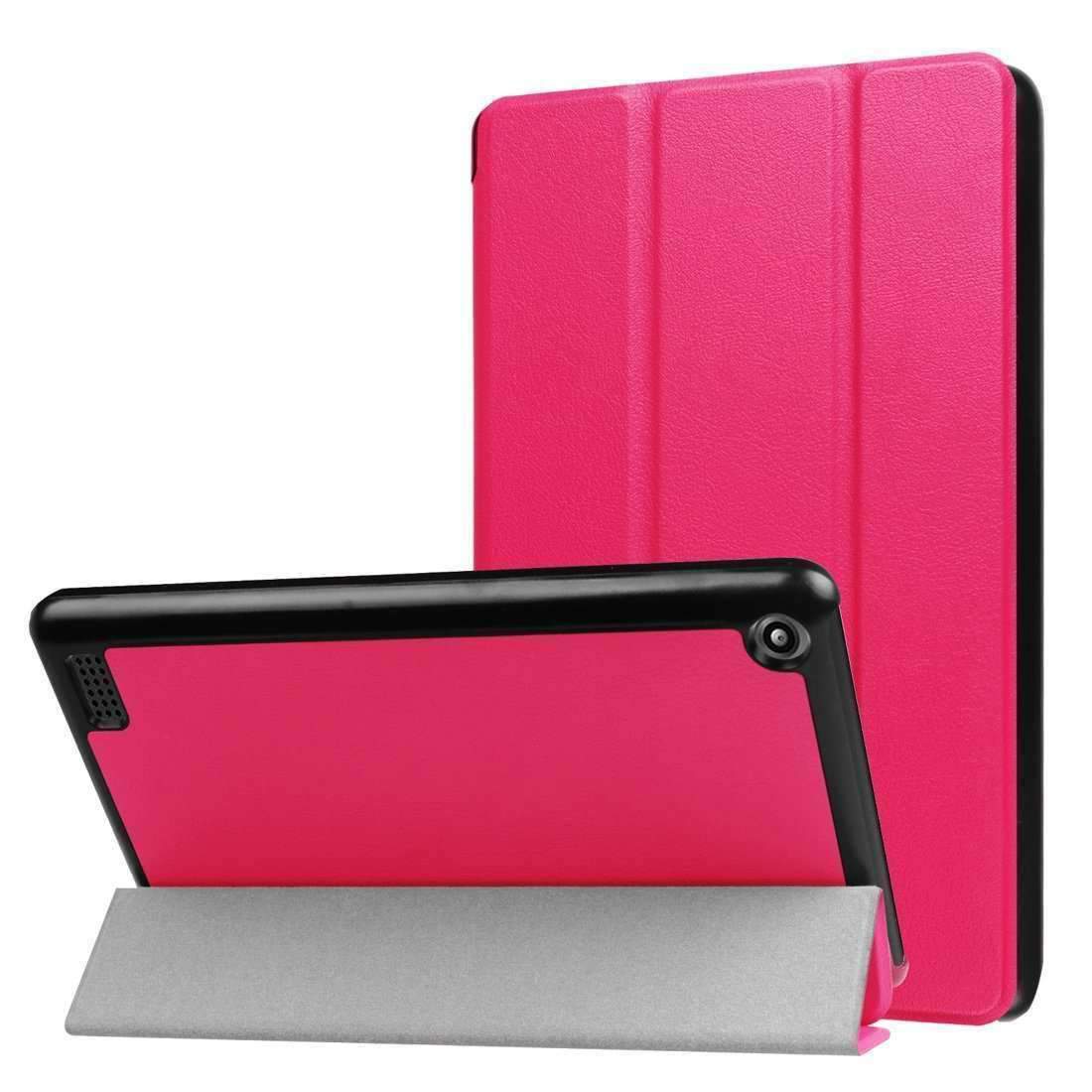 AMZER Flip Leather Case for Amazon tablet, showcasing its stylish design and three-folding holder feature.