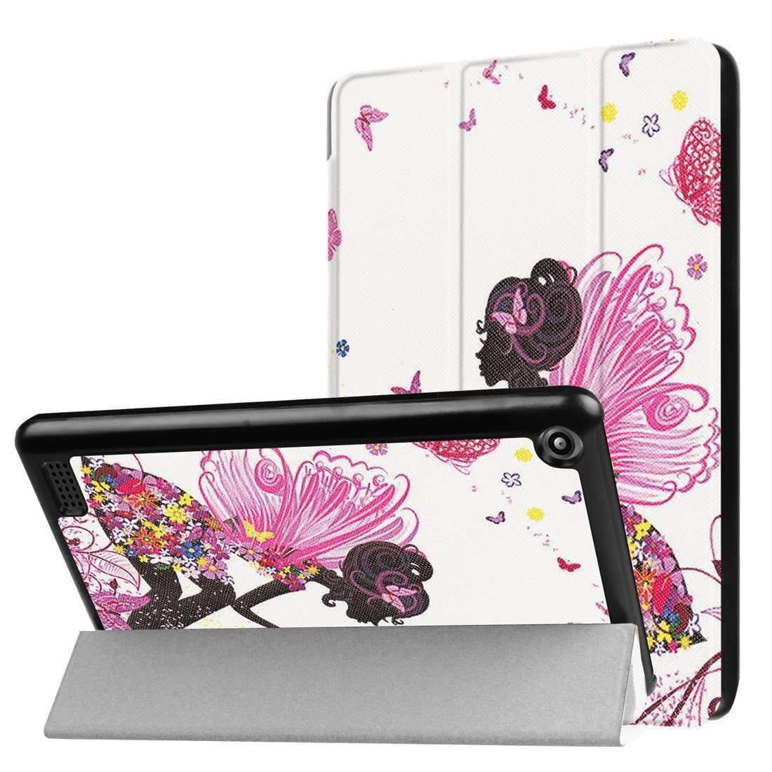 AMZER Flip Leather Case for tablet, showcasing a sleek design with a three-folding holder and sleep/wake functionality.