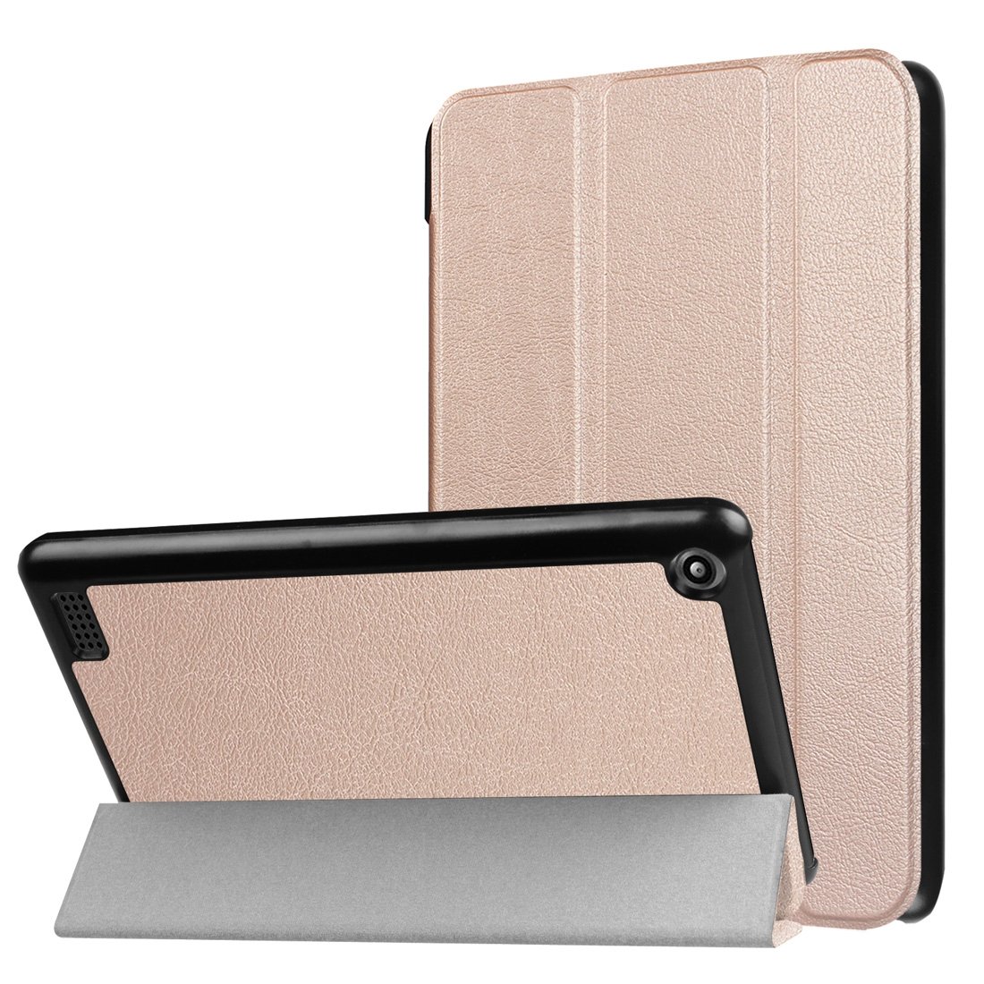AMZER Flip Leather Case for tablets, featuring a stylish design with a three-folding holder, showcasing its sleek and functional appearance.