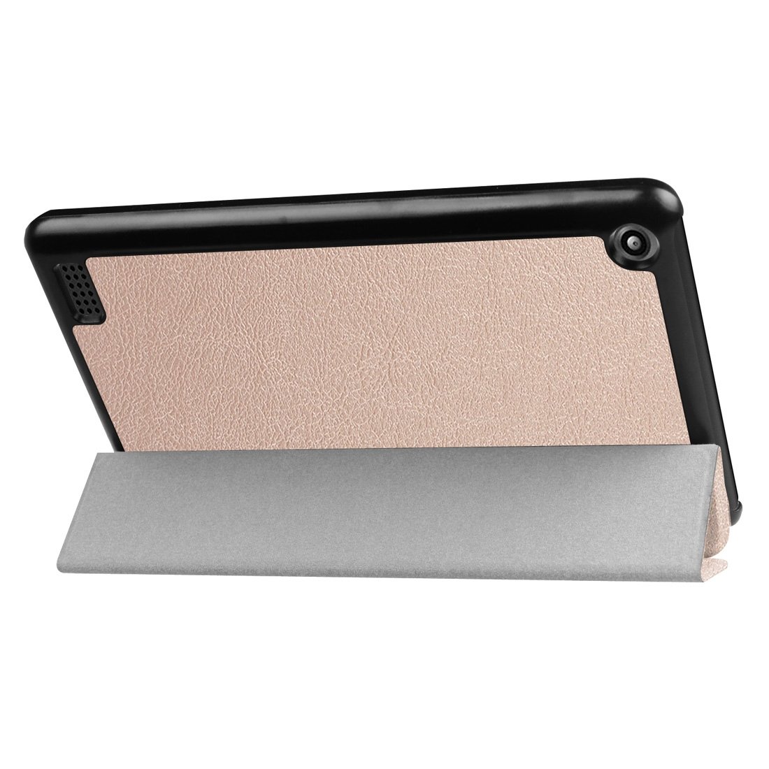 AMZER Flip Leather Case for tablets, featuring a stylish design with a three-folding holder, showcasing its sleek and functional appearance.