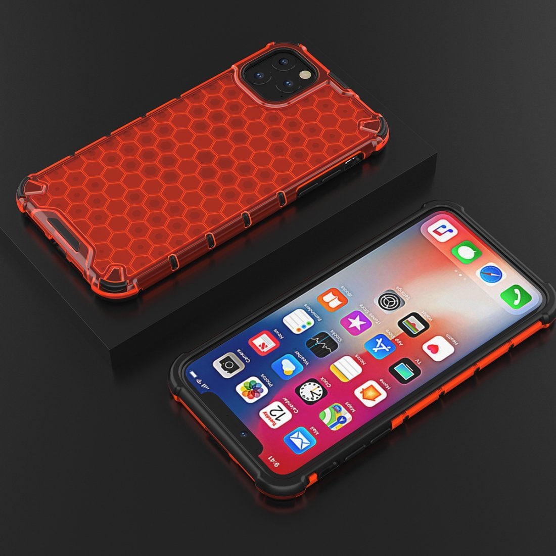 AMZER Honeycomb SlimGrip Hybrid Bumper Case for iPhone XIR in various colors showcasing its stylish honeycomb design and dual-layer protection.