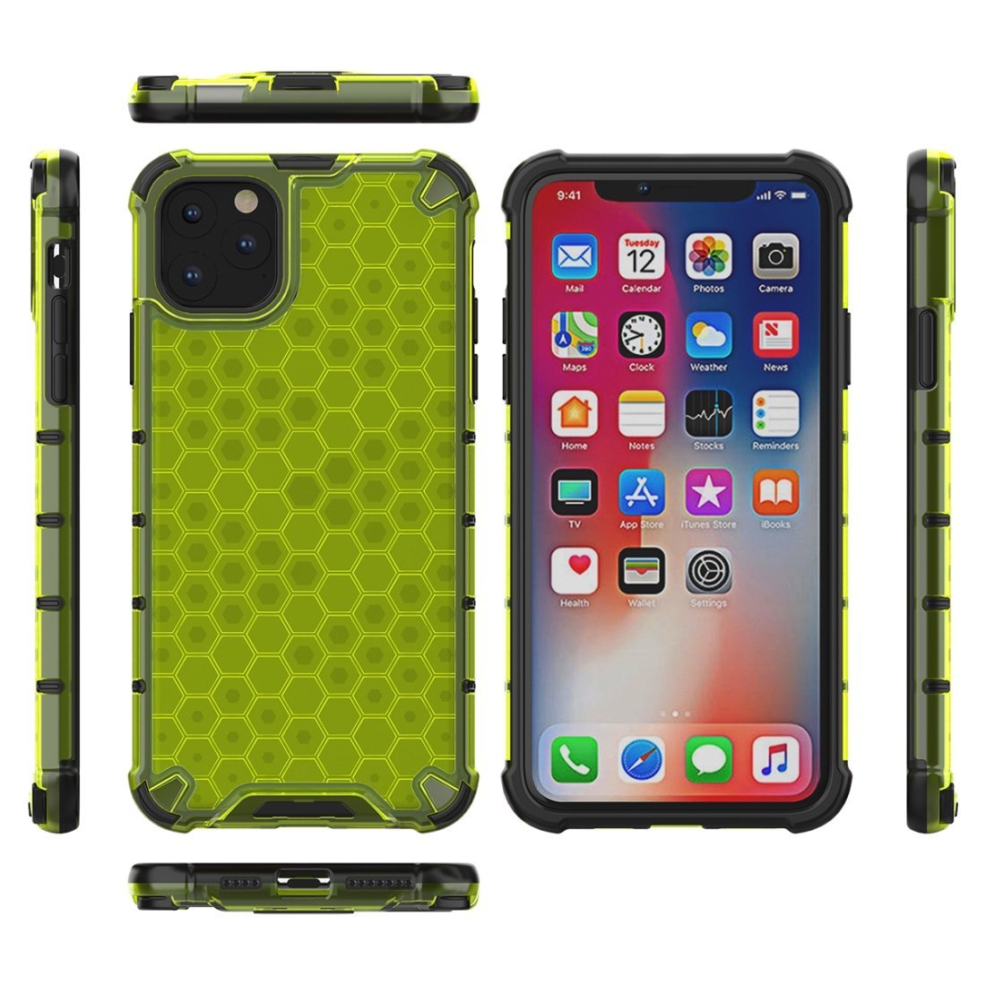 AMZER Honeycomb SlimGrip Hybrid Bumper Case for iPhone XIR in various colors showcasing its stylish honeycomb design and dual-layer protection.
