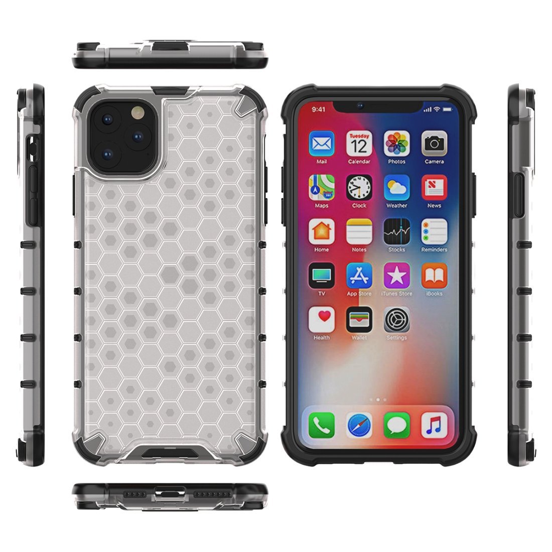 AMZER Honeycomb SlimGrip Hybrid Bumper Case for iPhone XIR in various colors showcasing its stylish honeycomb design and dual-layer protection.
