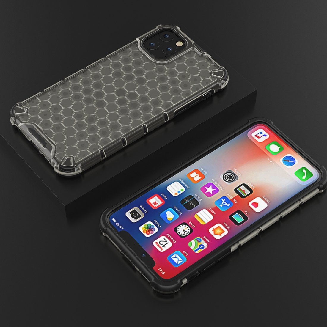 AMZER Honeycomb SlimGrip Hybrid Bumper Case for iPhone XIR in various colors showcasing its stylish honeycomb design and dual-layer protection.