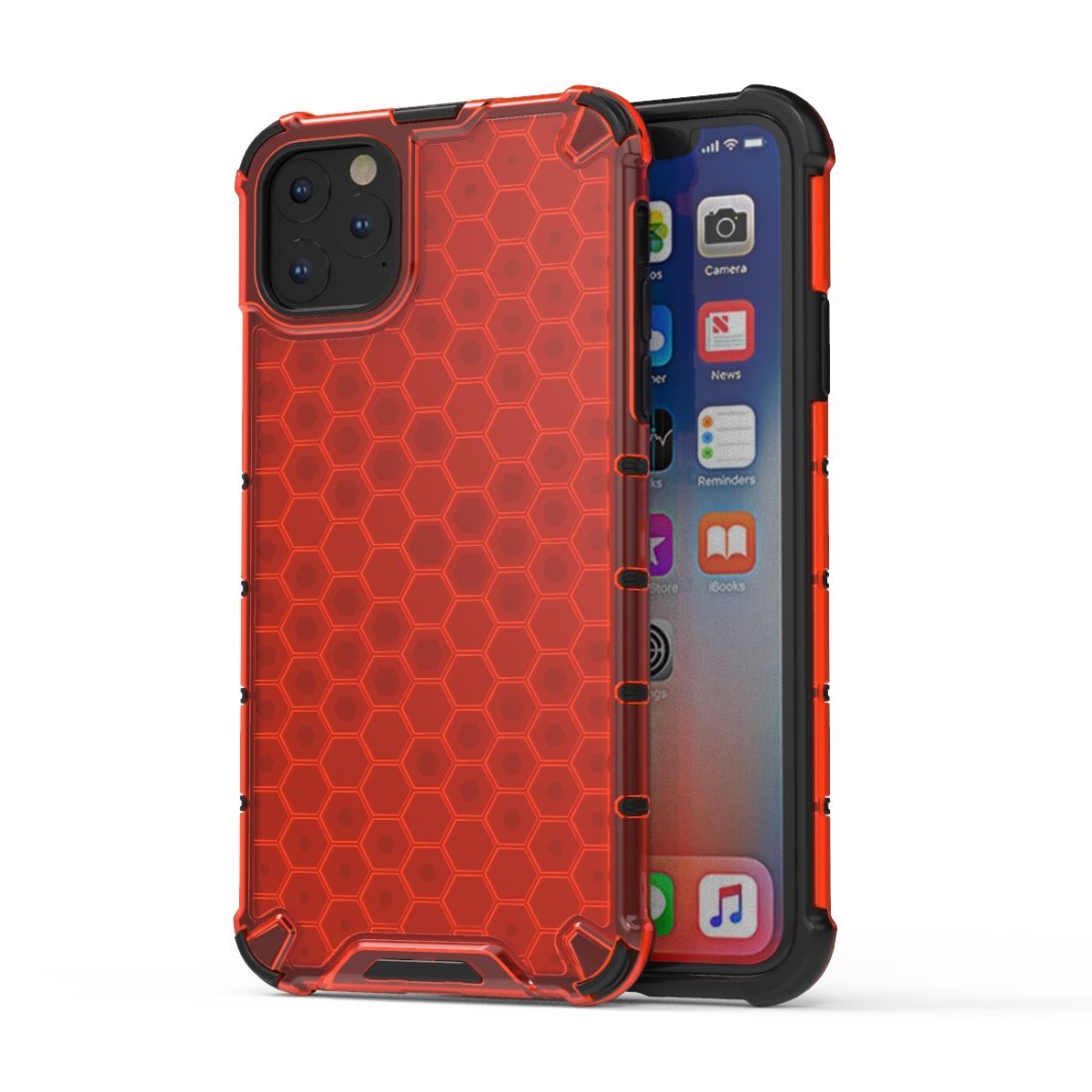 AMZER Honeycomb SlimGrip Hybrid Bumper Case for iPhone XI Max in various colors, showcasing its stylish honeycomb design and dual-layer protection.