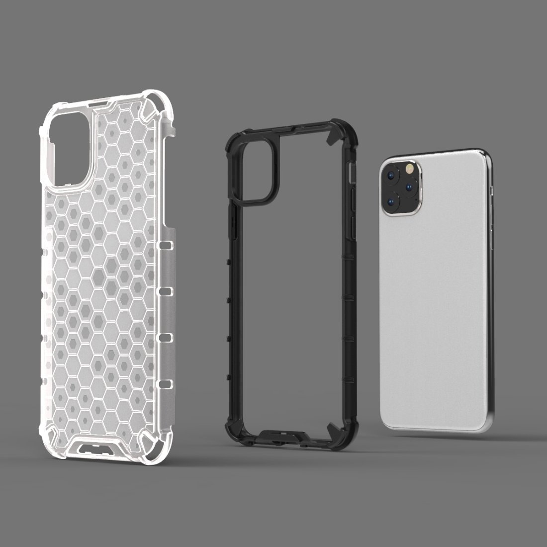 AMZER Honeycomb SlimGrip Hybrid Bumper Case for iPhone XI Max in various colors, showcasing its stylish honeycomb design and dual-layer protection.