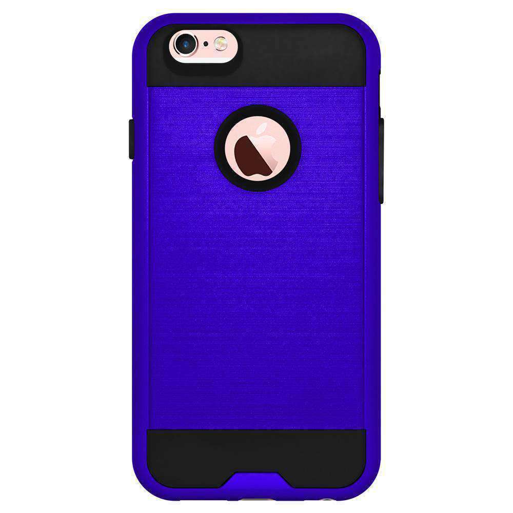 AMZER Metto Shockproof Hybrid Rugged Case for iPhone 6 in Blue/Black, showcasing dual-layer protection and brushed metal design.