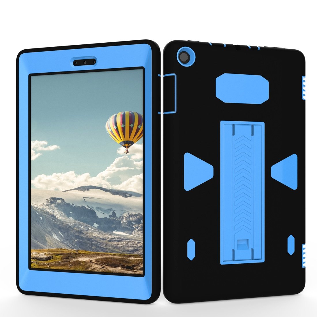 AMZER PC+Silicone Shockproof Protective Back Cover in black, showcasing its sleek design and durable materials for tablet protection.