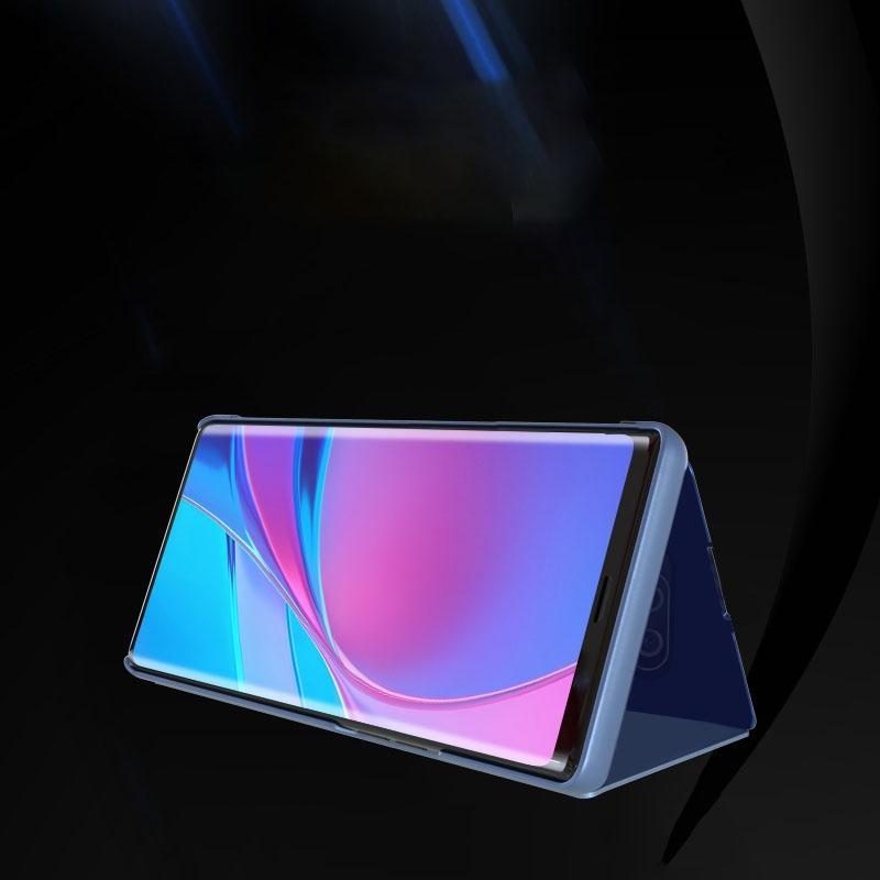 AMZER Plating Mirror Flip Cover for LG Q60, showcasing its stylish design and functionality.