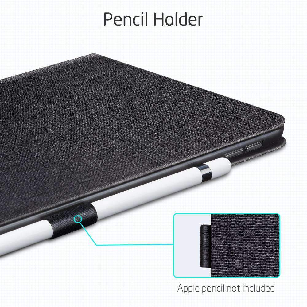 AMZER PU Leather Case for iPad Air 10.5 in black, showcasing its slim design and auto sleep/wake function.
