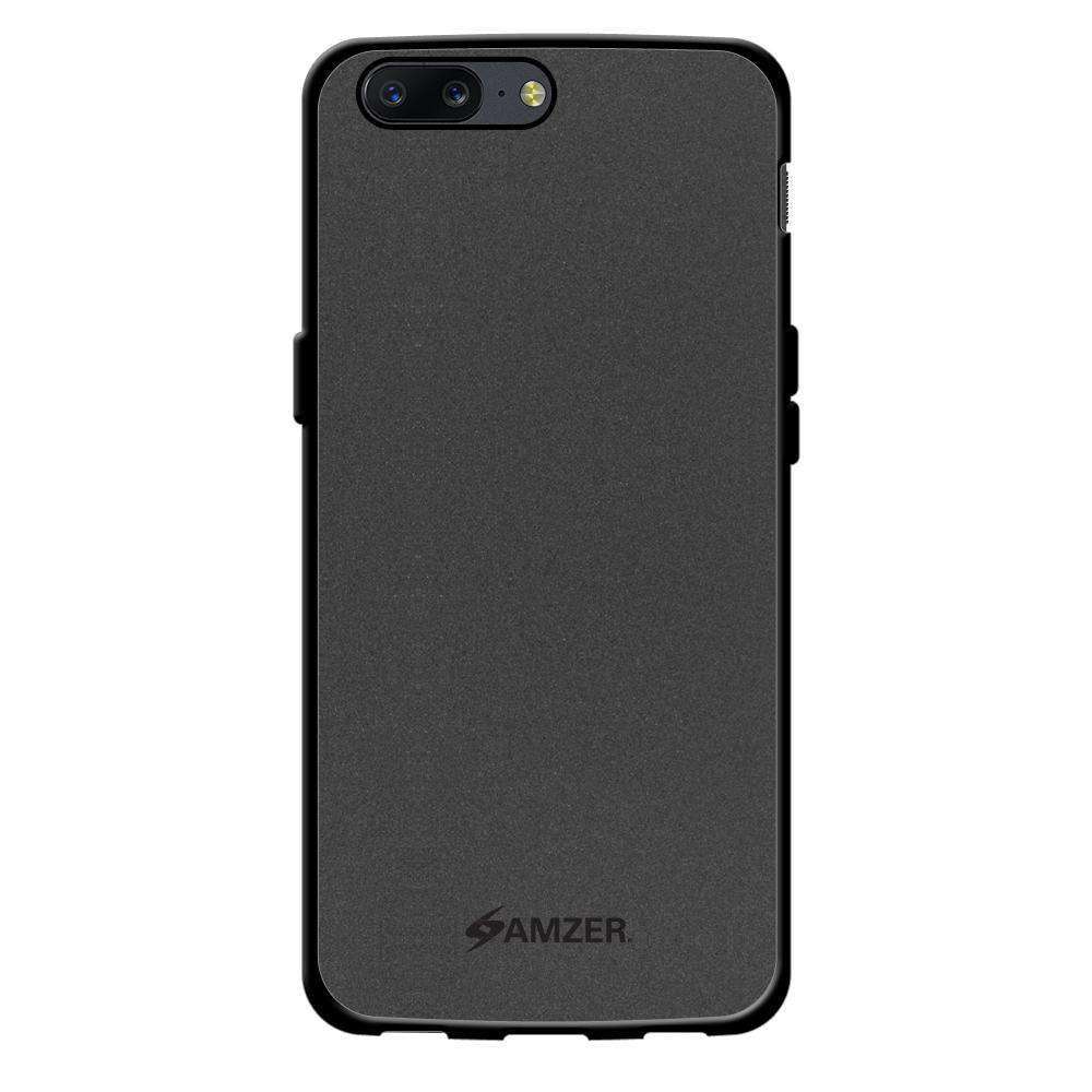 AMZER Pudding Soft TPU Skin Case for OnePlus 5 in black, showcasing its matte finish and glossy bumper design.