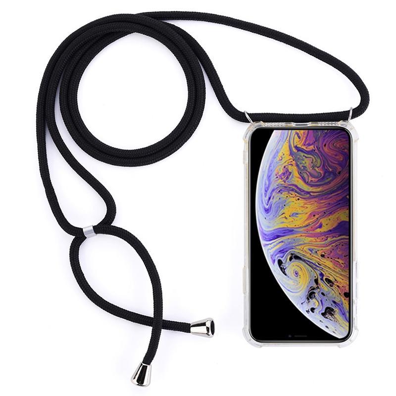 AMZER Pudding TPU Soft Skin X Protection Case for iPhone 11 Pro Max with adjustable lanyard, showcasing a clear design and textured grip.