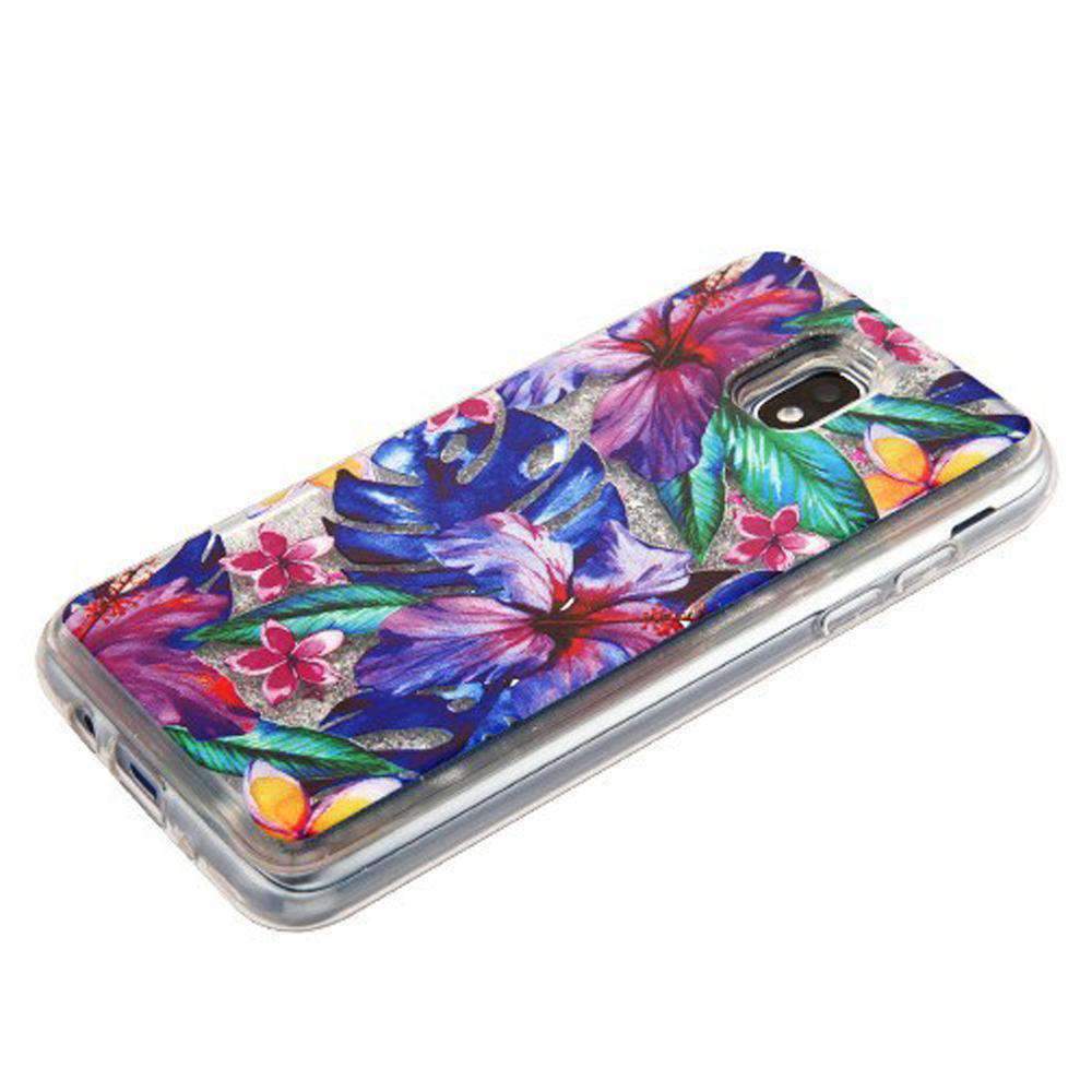 AMZER Quicksand Glitter Hybrid Protector Cover for Samsung Galaxy J3 with glitter and floating stars in a clear liquid case.
