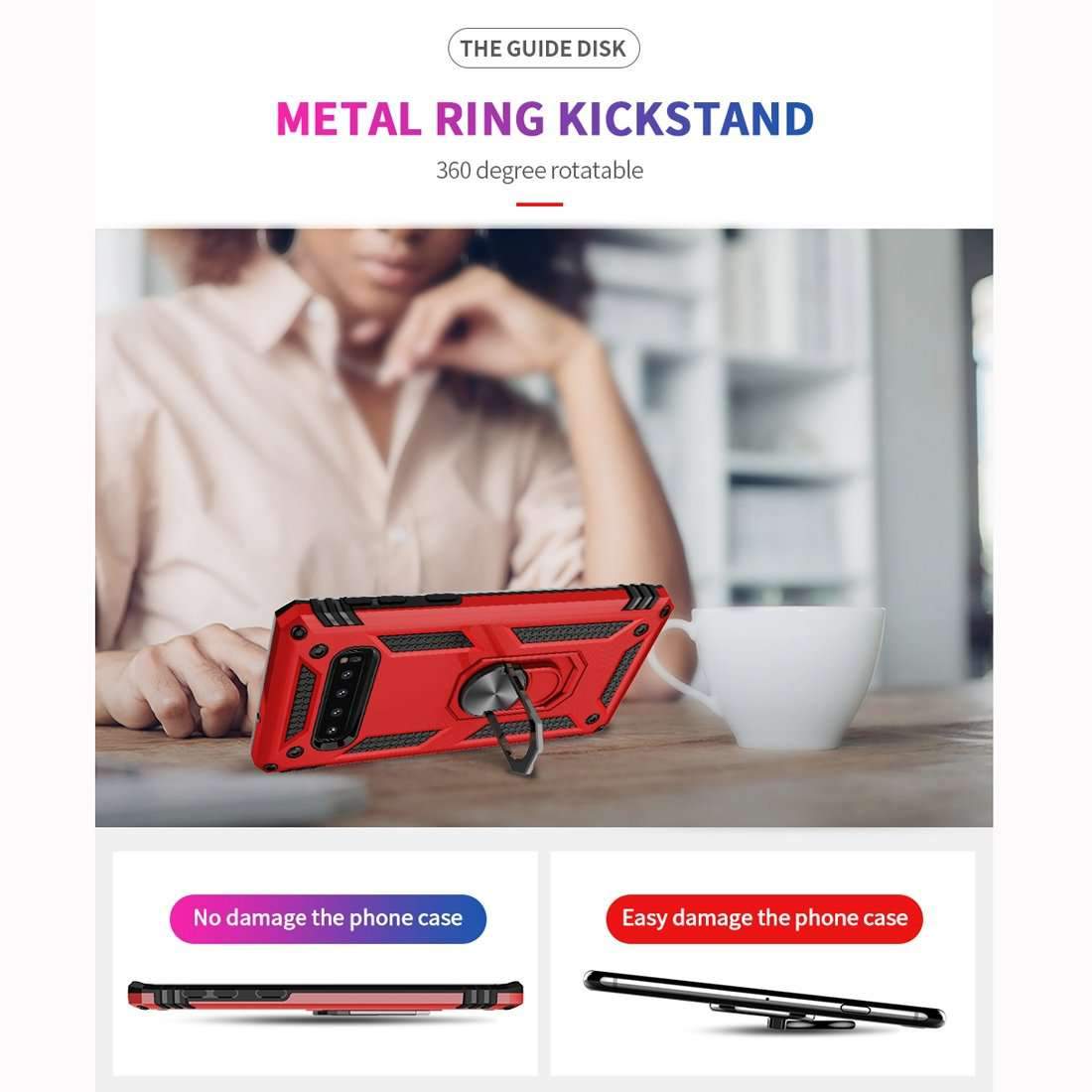 AMZER Sainik Case for Samsung Galaxy S10 with 360° magnetic ring holder, showcasing its sleek black design and protective features.