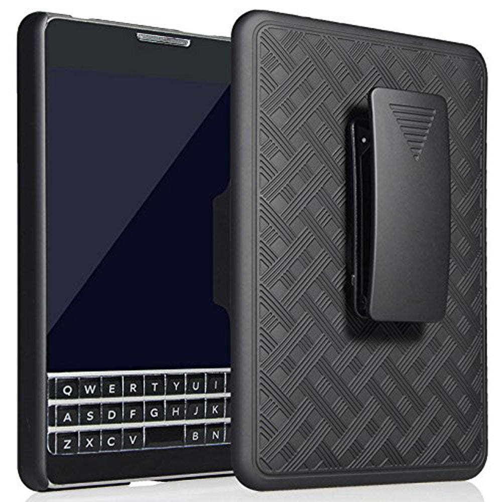 AMZER Shellster Hard Case with Kickstand for Blackberry Passport, featuring a matte finish and reinforced edges for protection.
