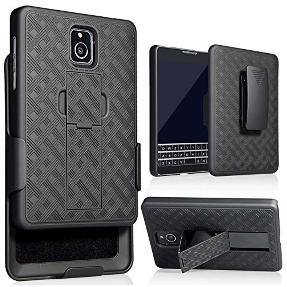 AMZER Shellster Hard Case with Kickstand for Blackberry Passport, featuring a matte finish and reinforced edges for protection.